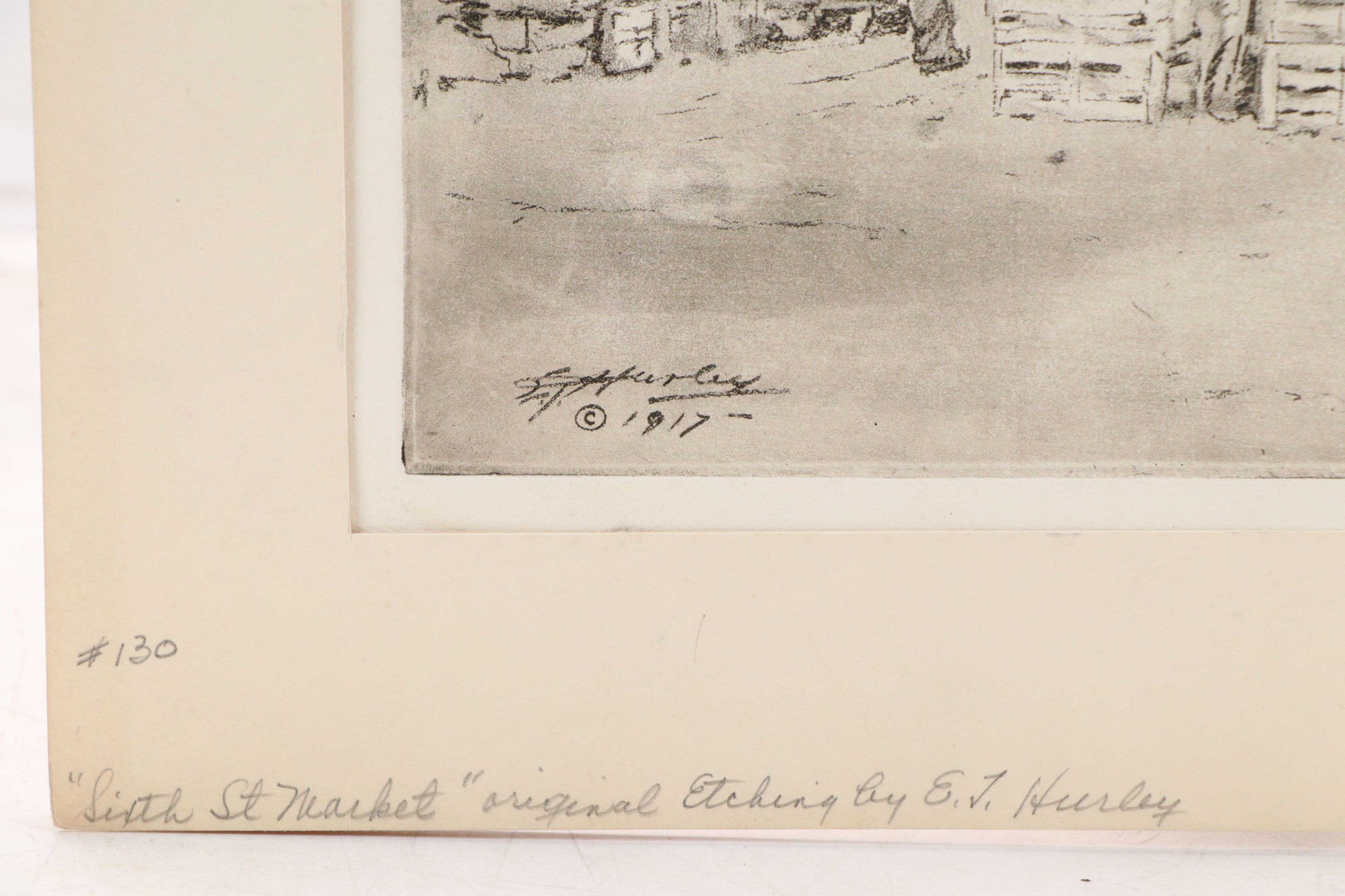 Edward Timothy Hurley Etching with Aquatint "Sixth St. Market," 1917