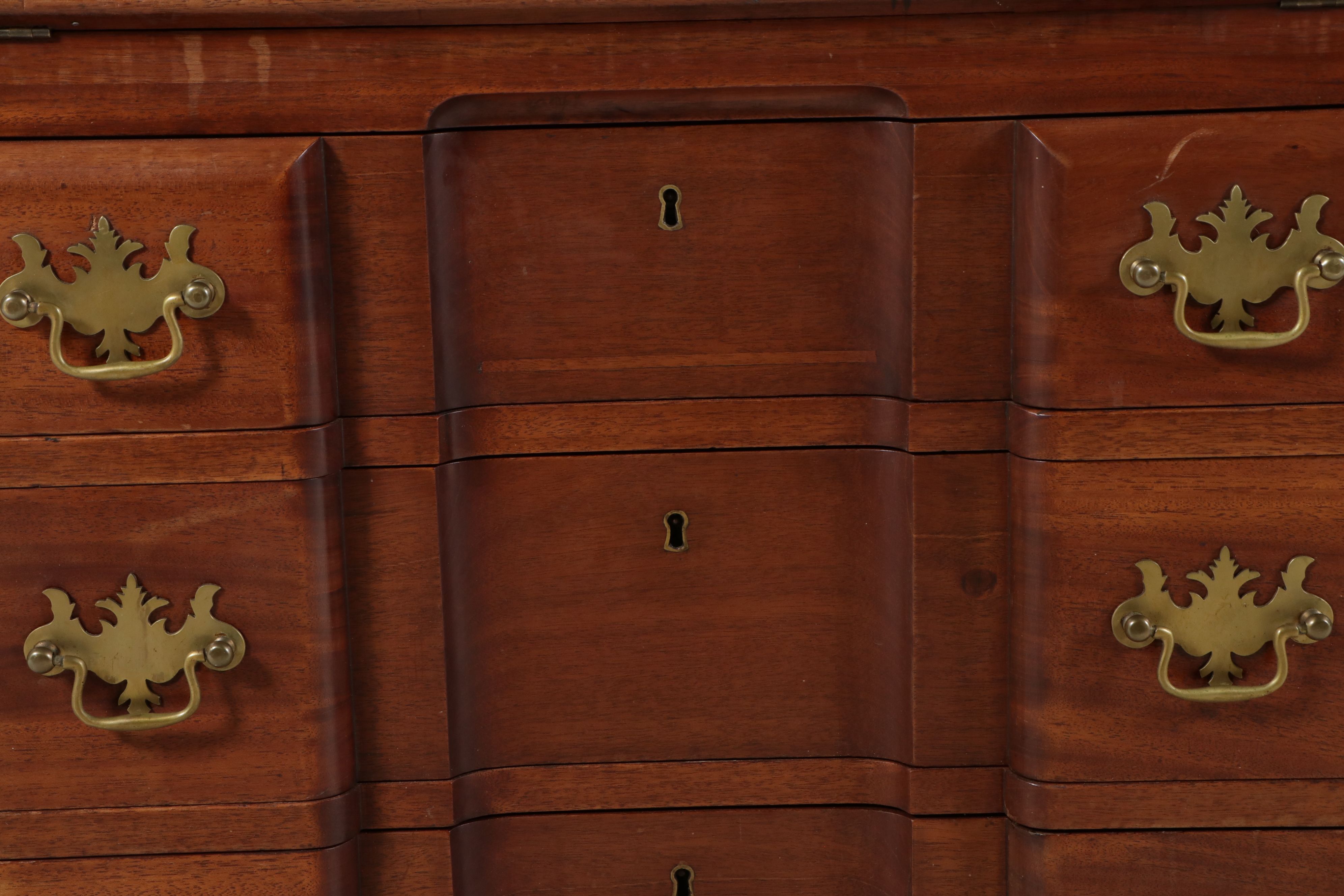 Chippendale Style Block-Front Mahogany Slant-Front Desk, 20th Century