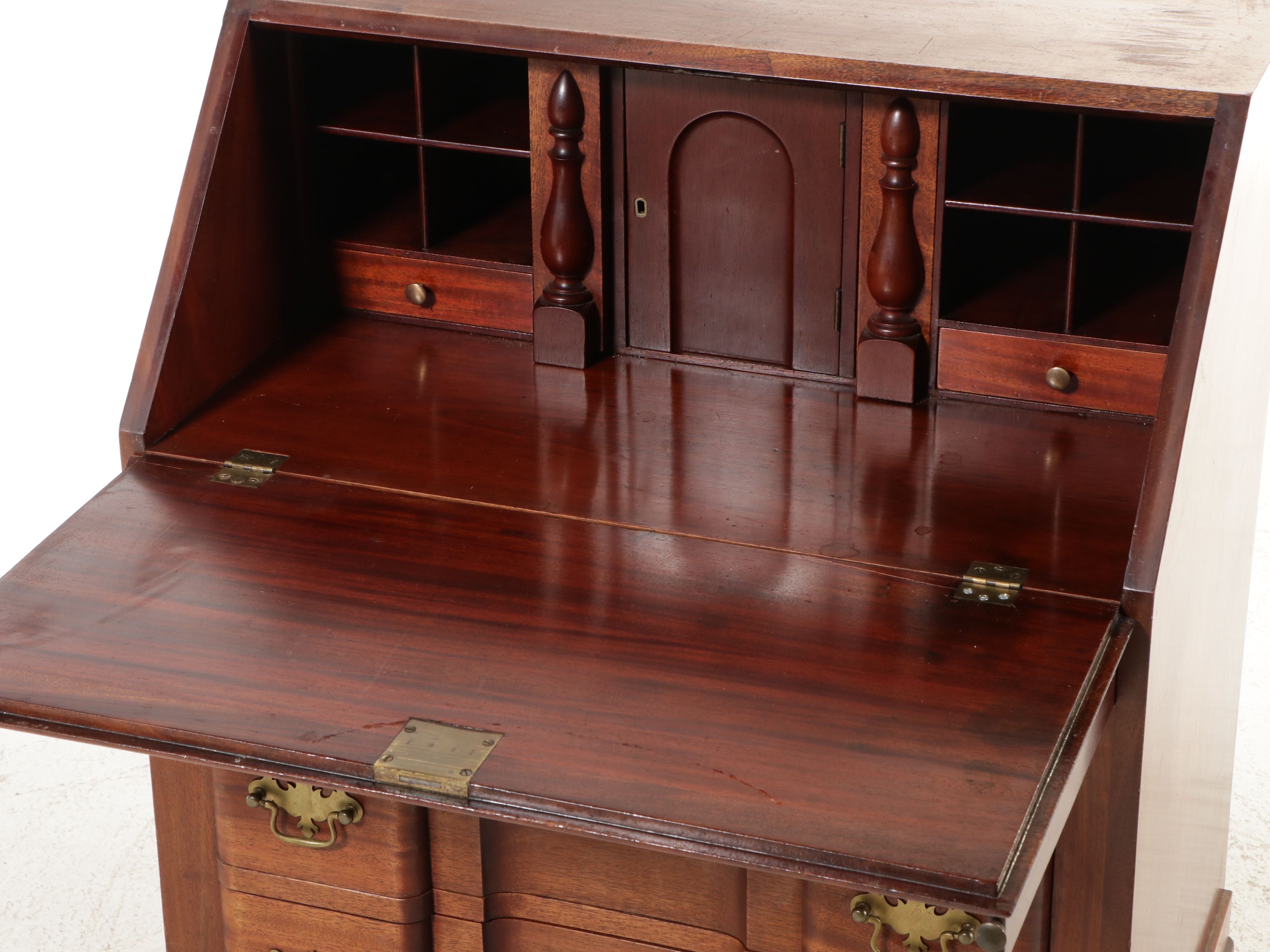 Chippendale Style Block-Front Mahogany Slant-Front Desk, 20th Century