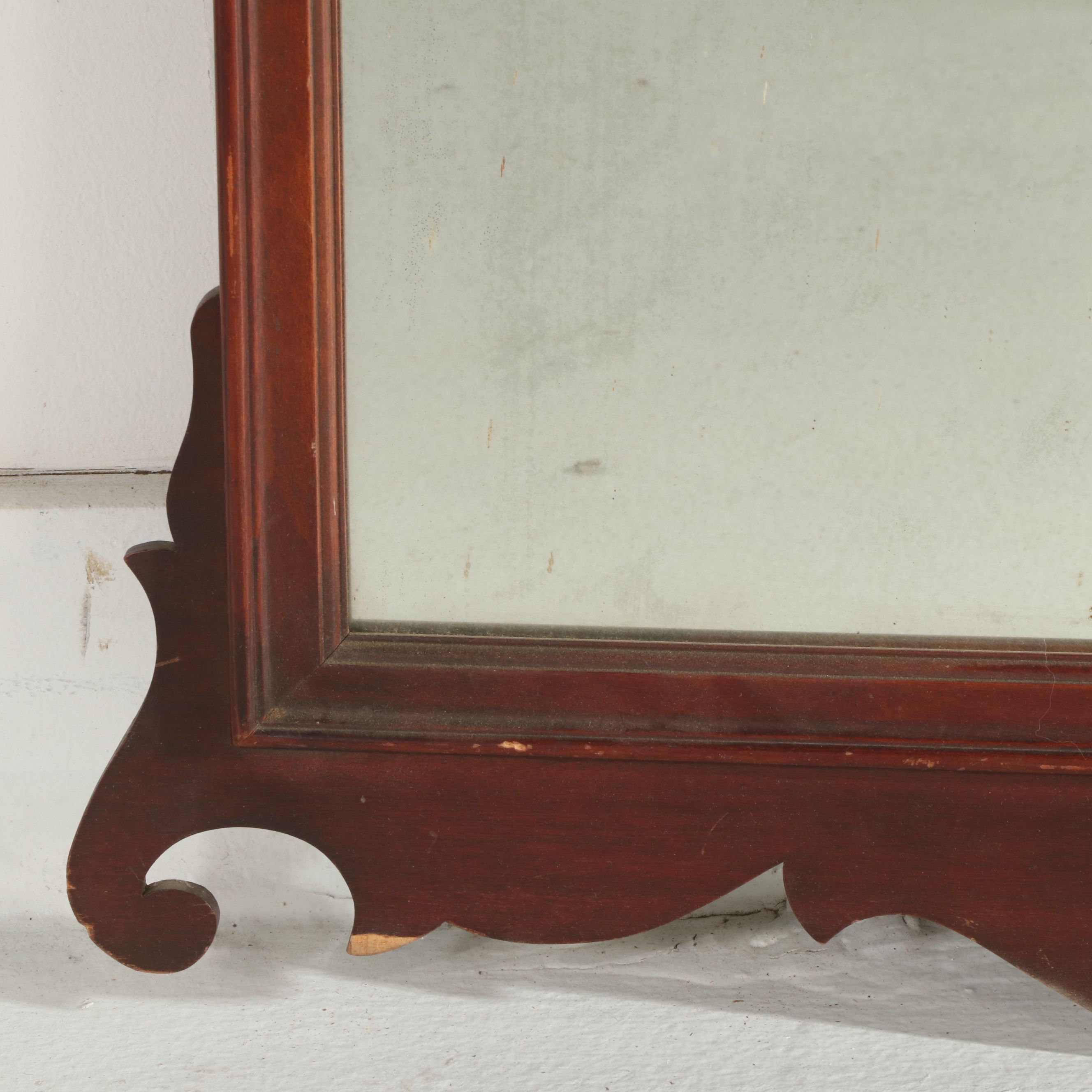 Queen Anne Style Mahogany Wall Mirror with Carved Shell Crest