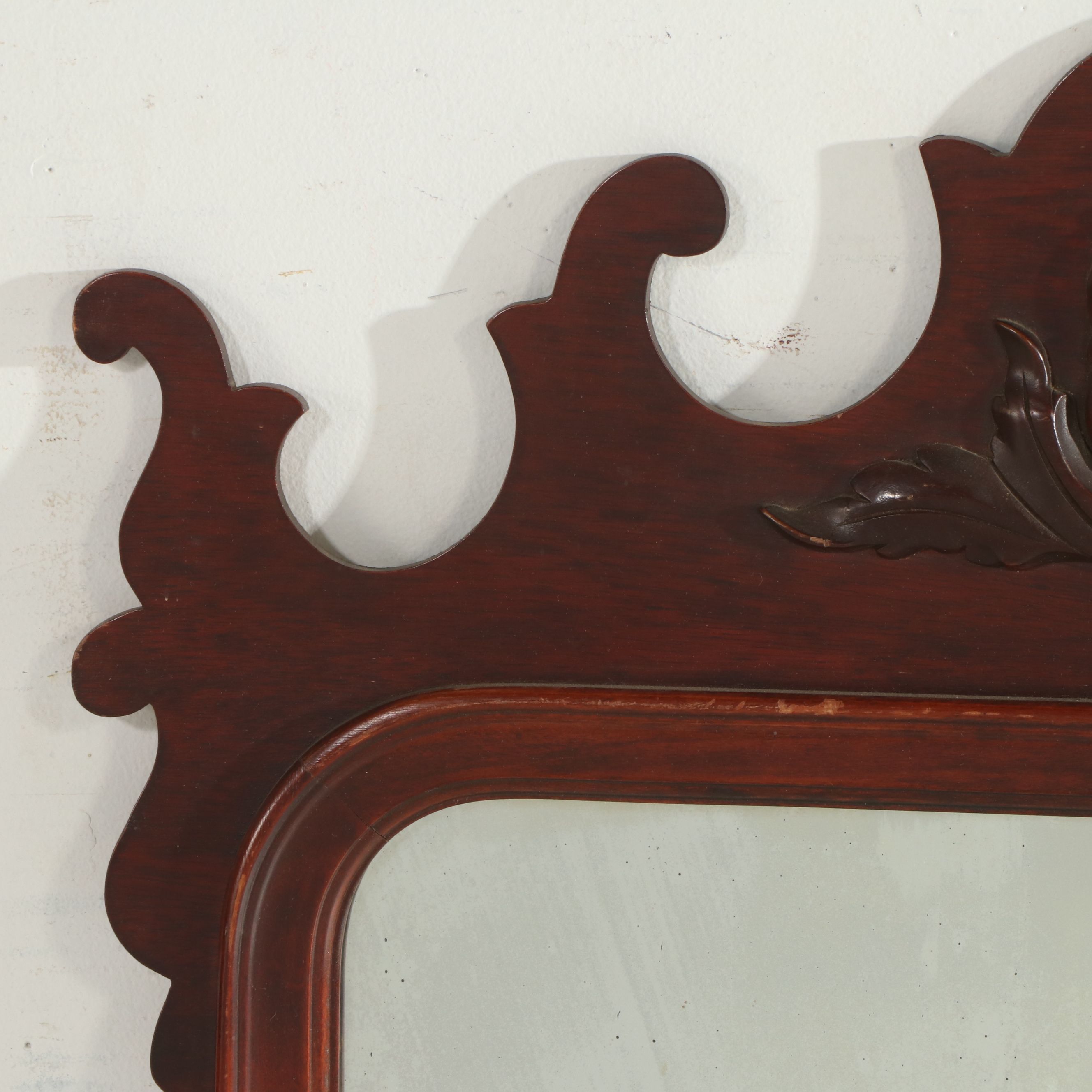 Queen Anne Style Mahogany Wall Mirror with Carved Shell Crest