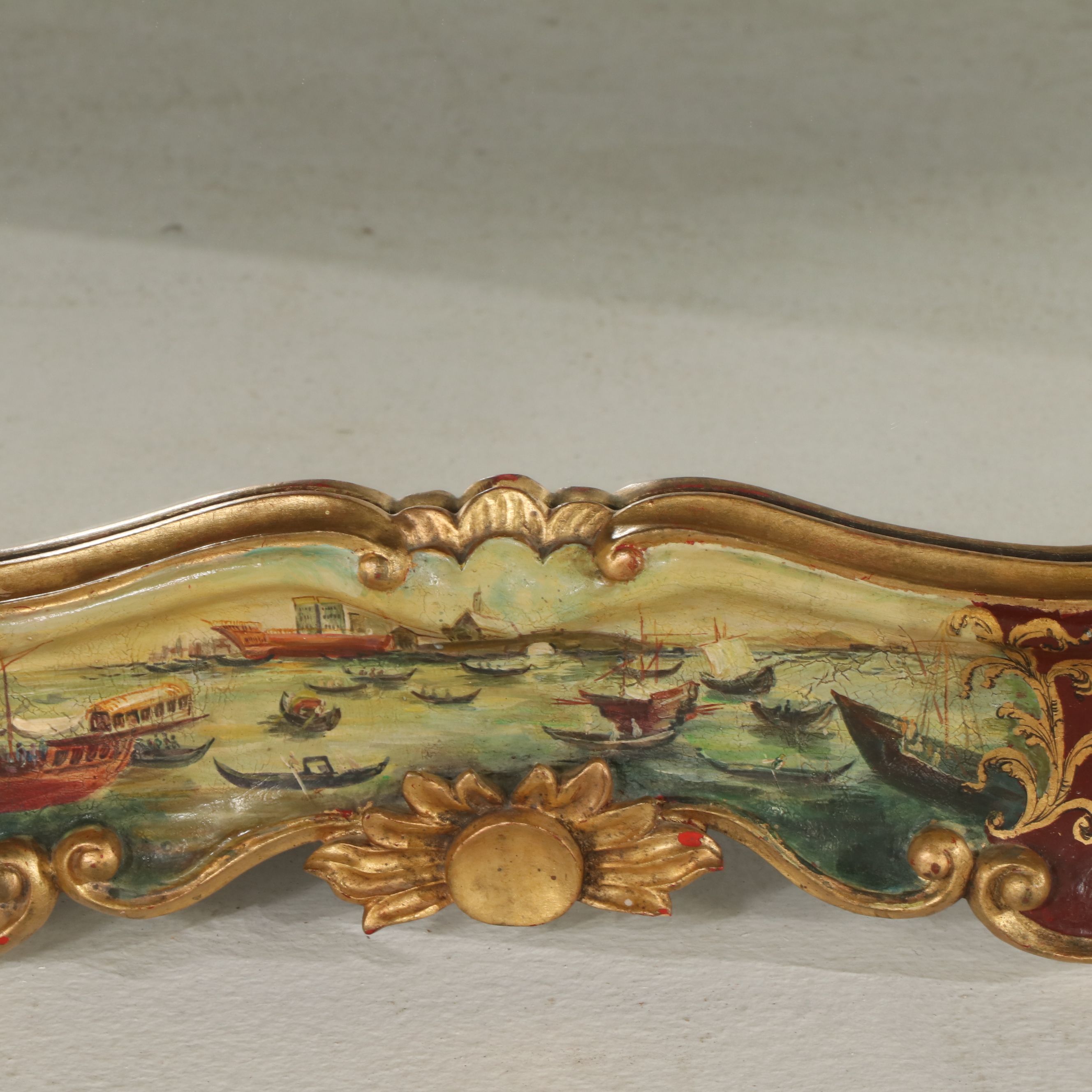 Venetian "Veduta" Rococo Style Hand-Painted and Parcel Gilt Wall Mirror