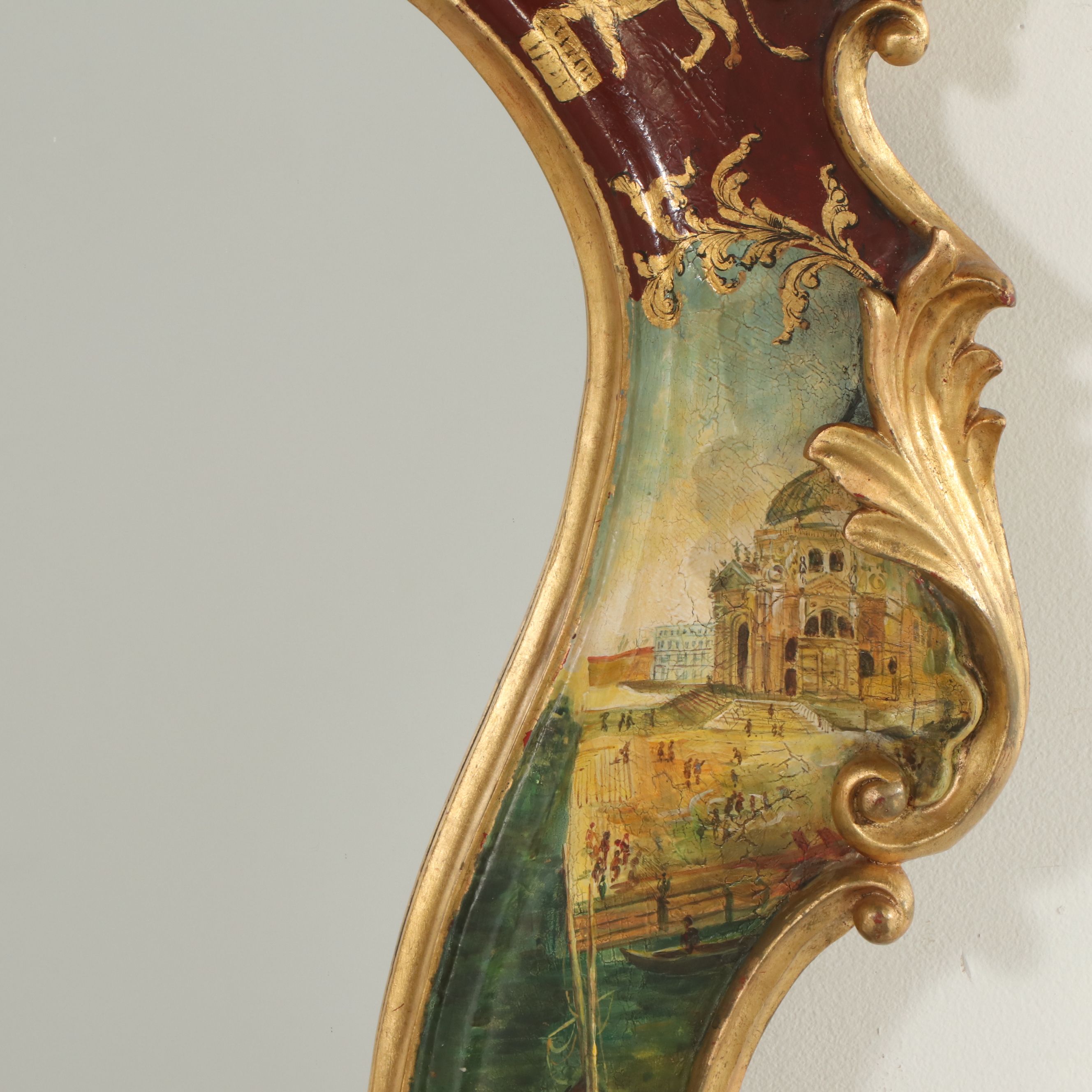 Venetian "Veduta" Rococo Style Hand-Painted and Parcel Gilt Wall Mirror