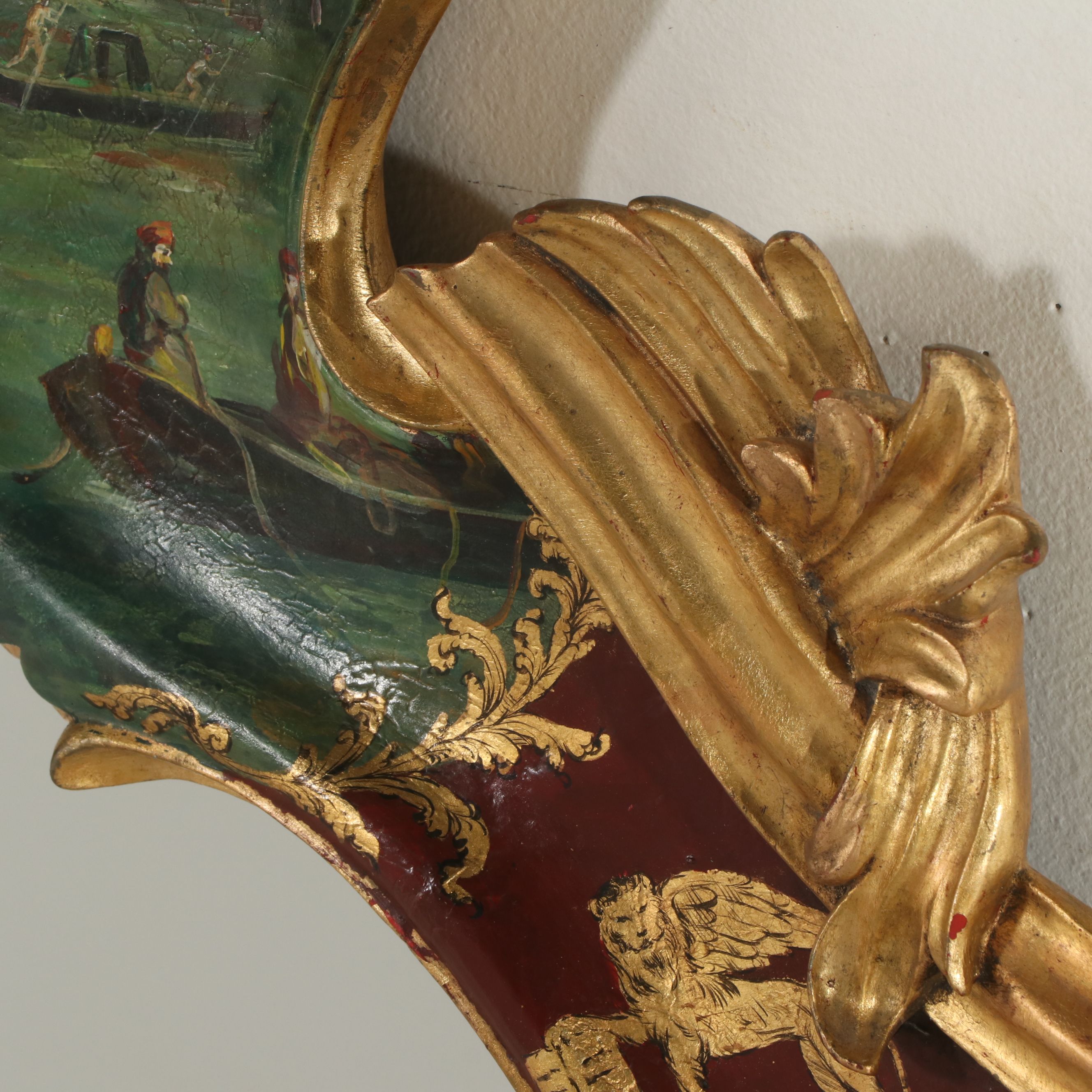 Venetian "Veduta" Rococo Style Hand-Painted and Parcel Gilt Wall Mirror