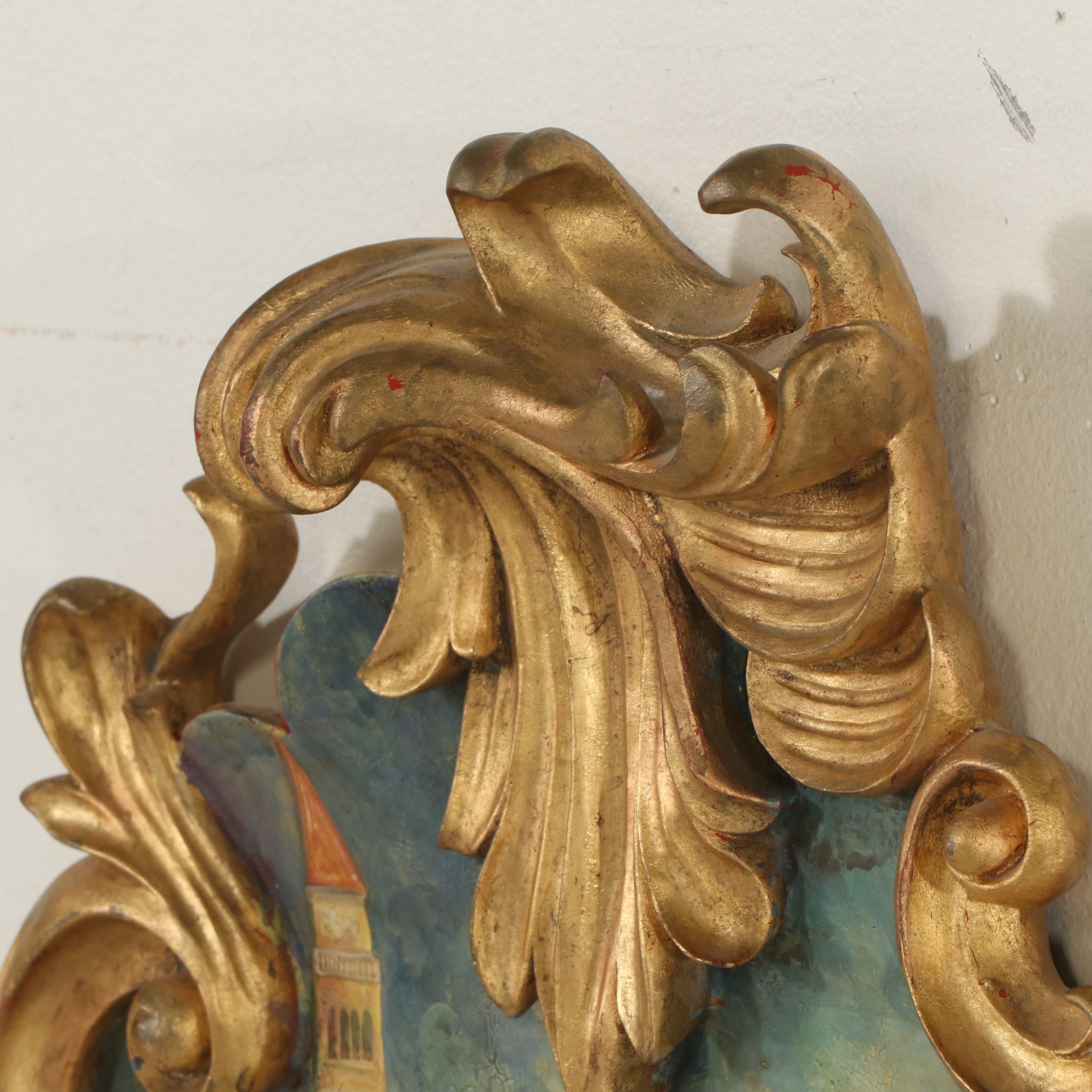 Venetian "Veduta" Rococo Style Hand-Painted and Parcel Gilt Wall Mirror