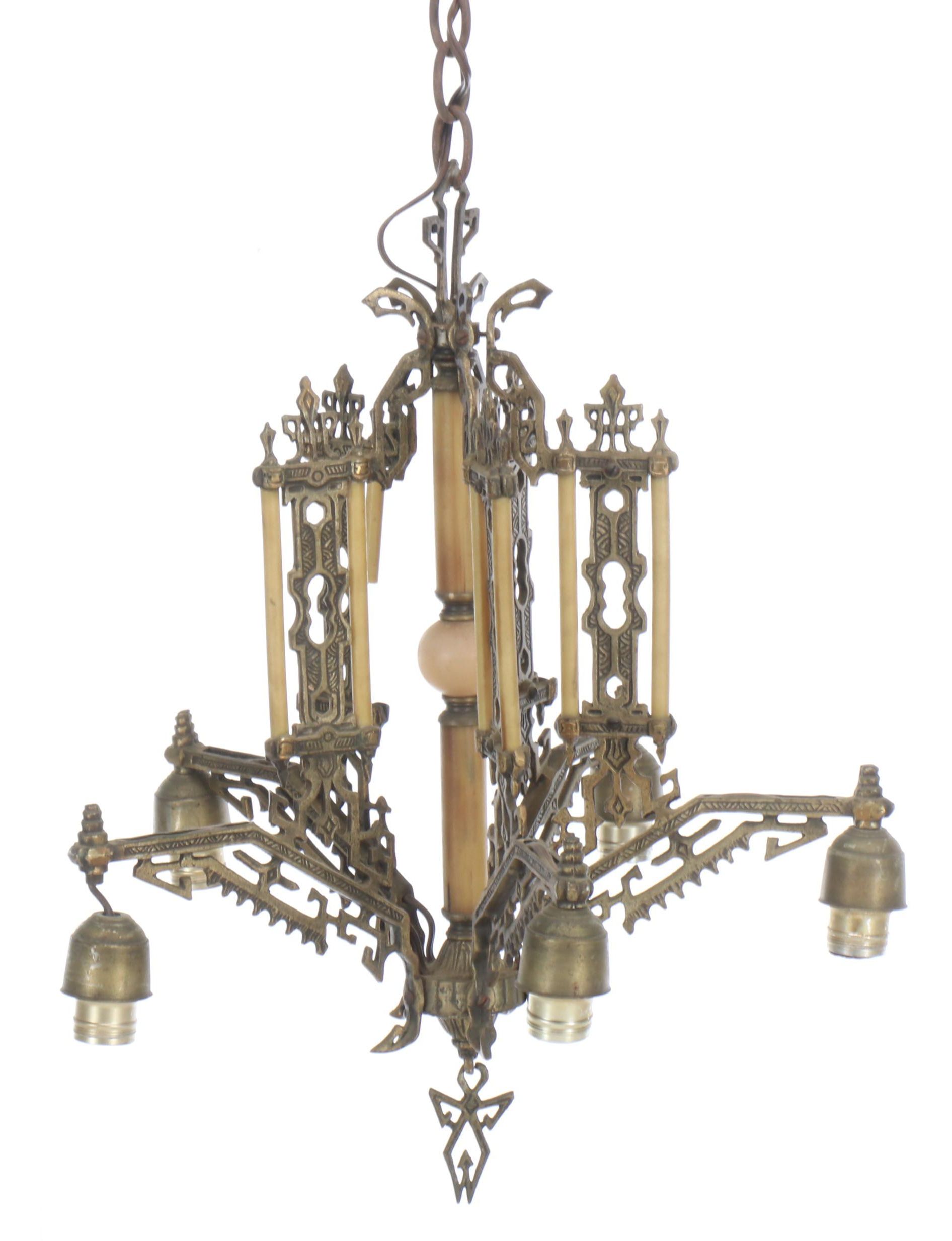 Art Deco Brass Chandelier, Early 20th Century