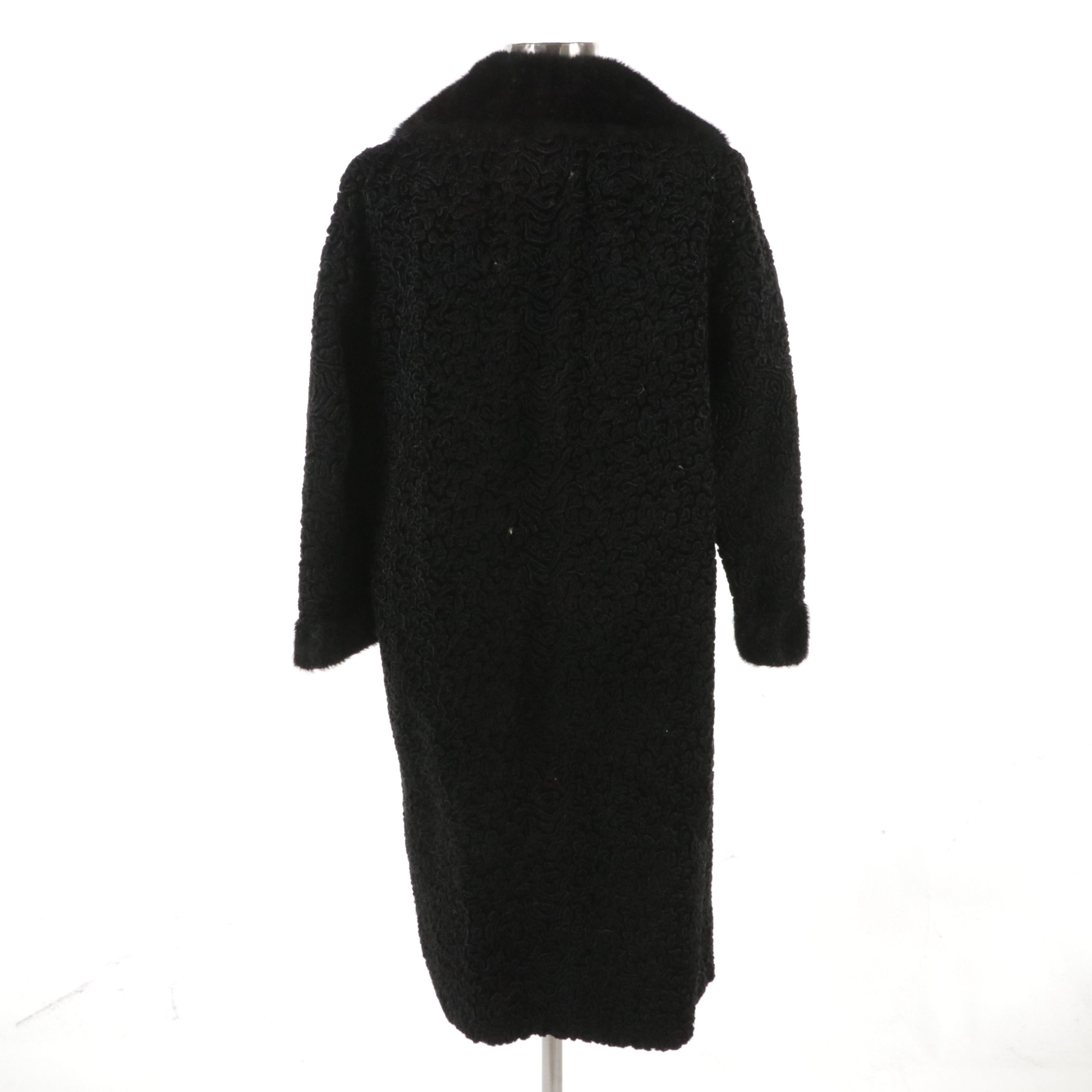 Astra Furs Black Faux Curly Lamb Fur Double-Breasted Style Coat