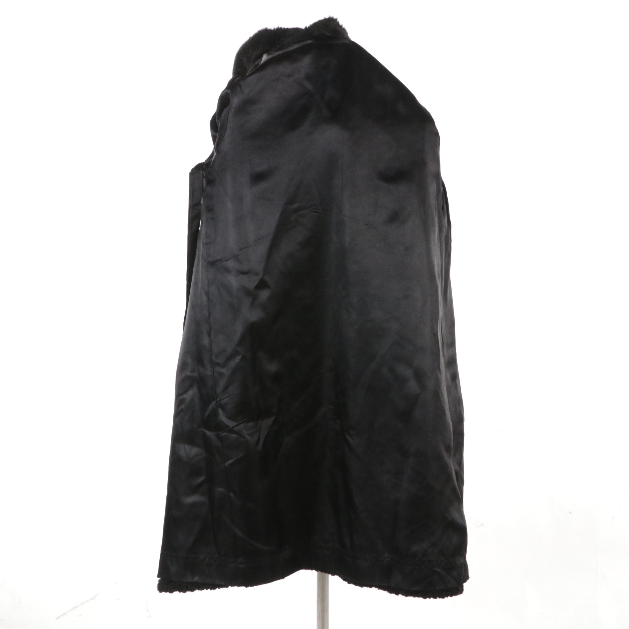 Astra Furs Black Faux Curly Lamb Fur Double-Breasted Style Coat