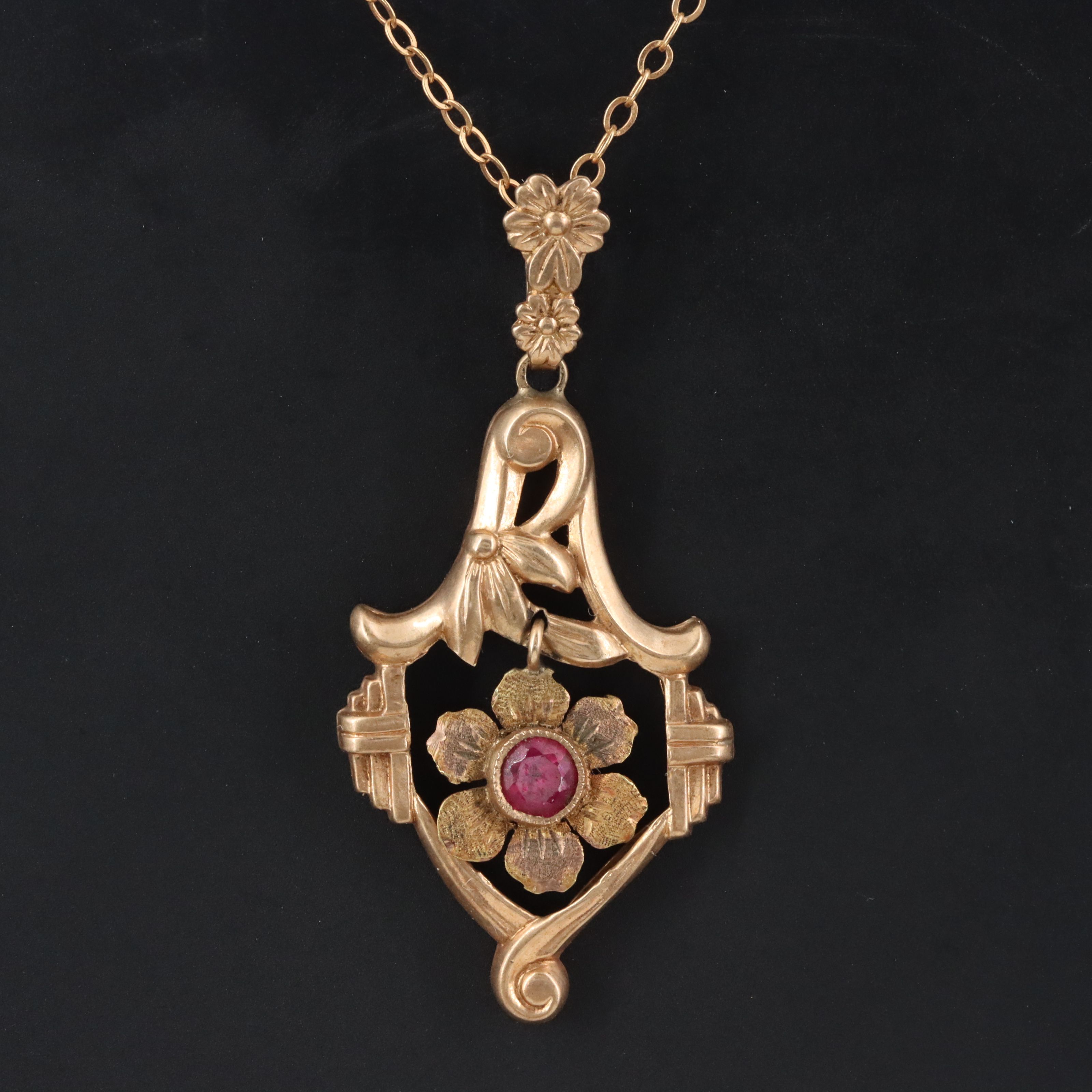 10K Ruby Pendant on Gold-Filled Necklace