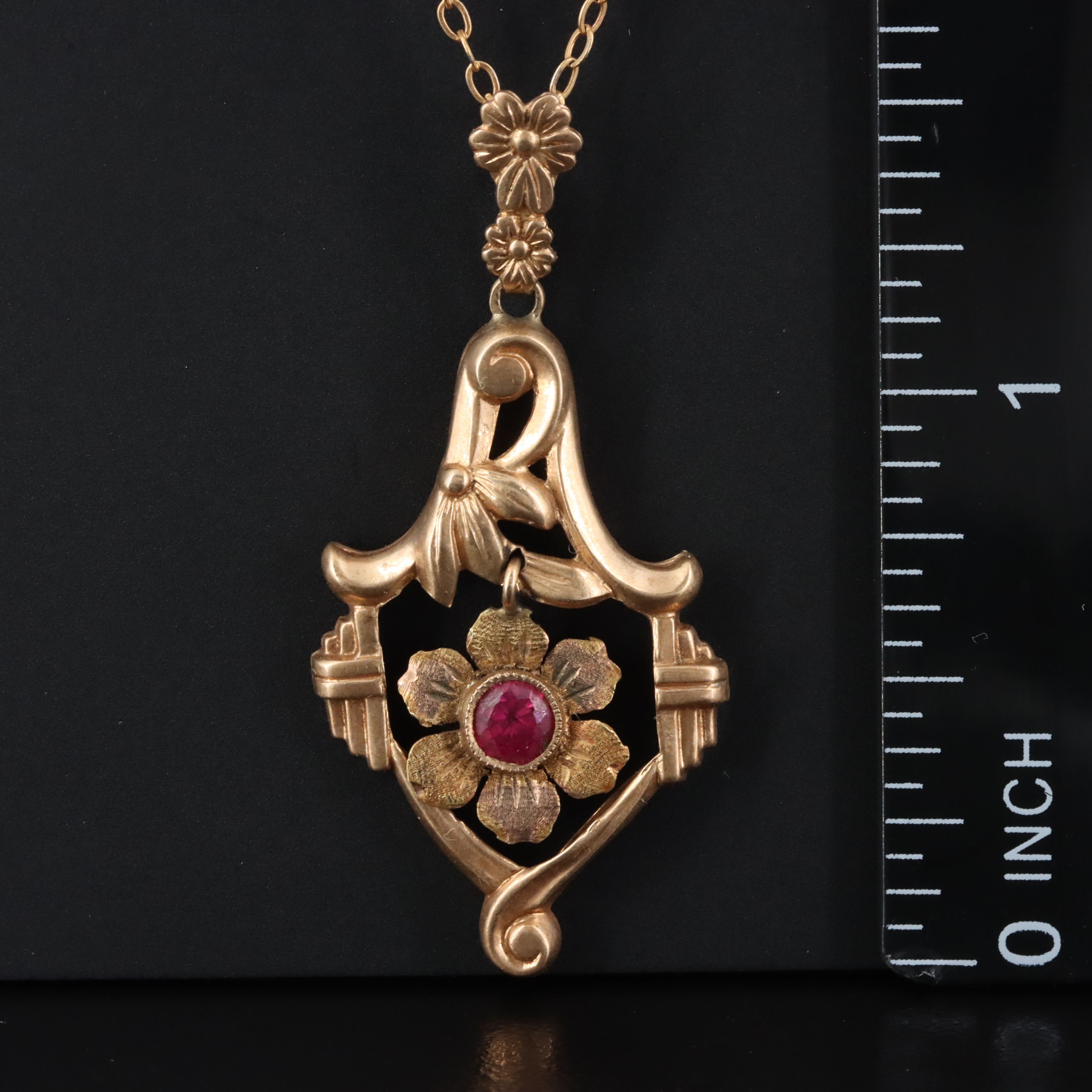 10K Ruby Pendant on Gold-Filled Necklace