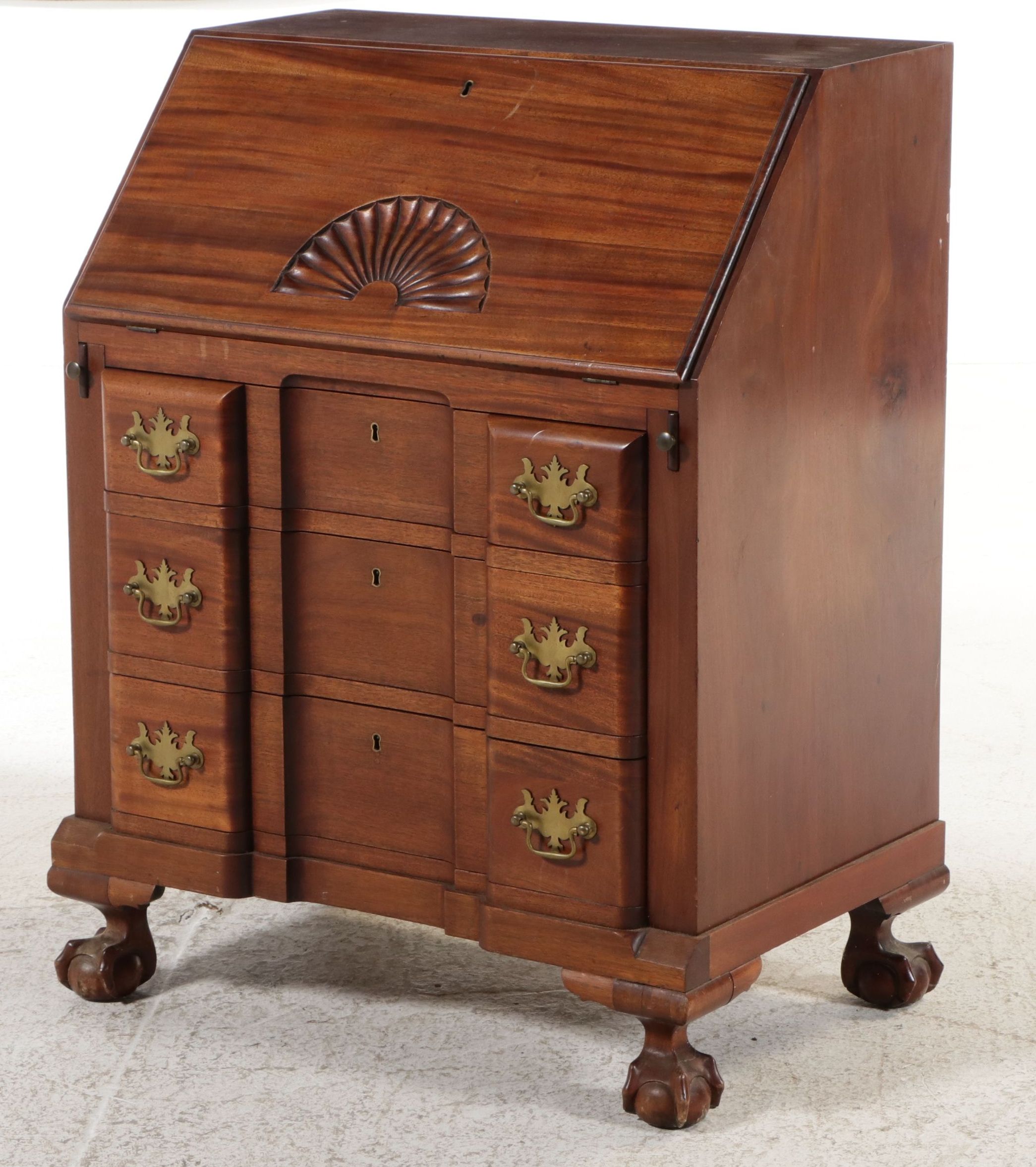 Chippendale Style Block-Front Mahogany Slant-Front Desk, 20th Century