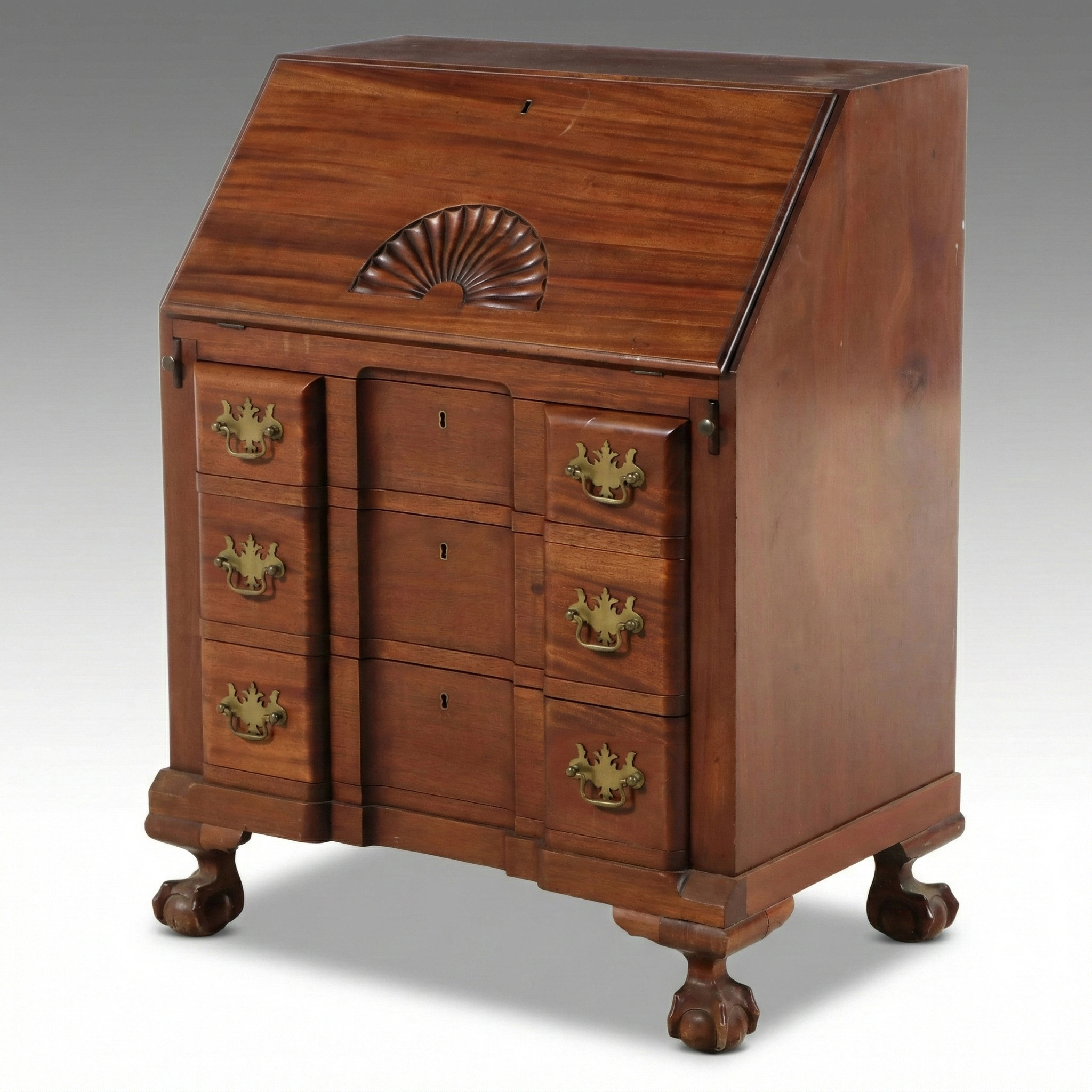Chippendale Style Block-Front Mahogany Slant-Front Desk, 20th Century