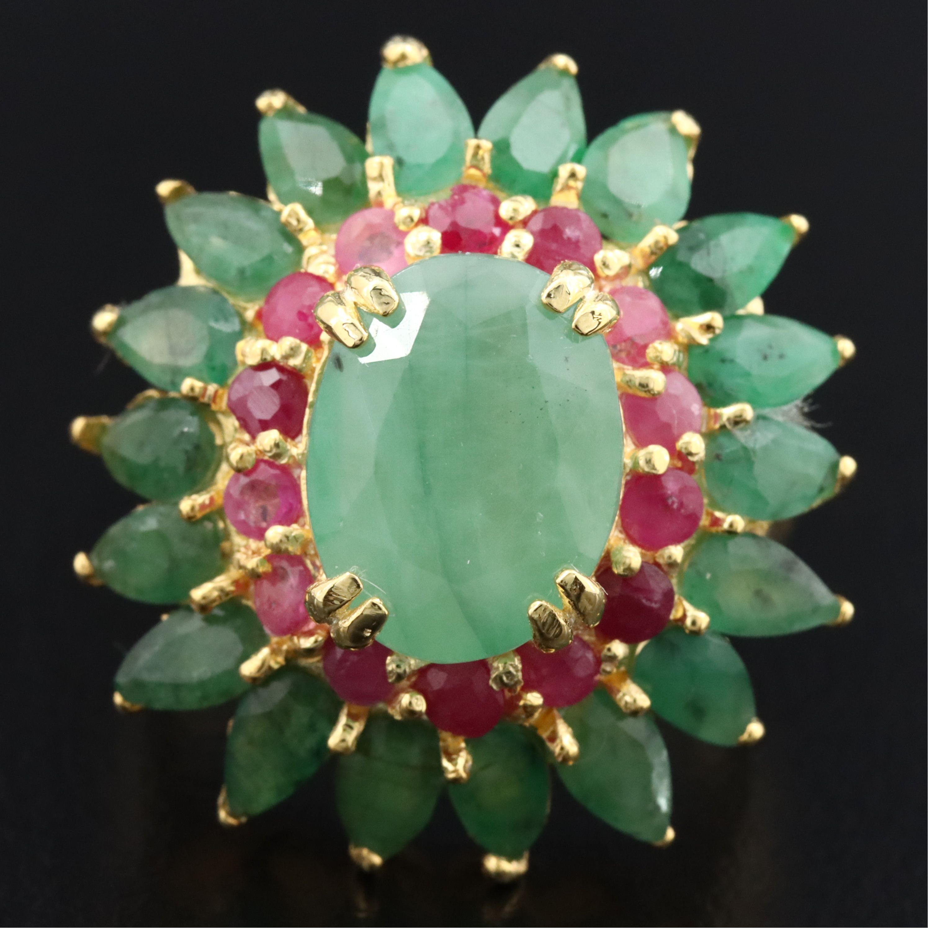 Sterling Emerald and Ruby Ring