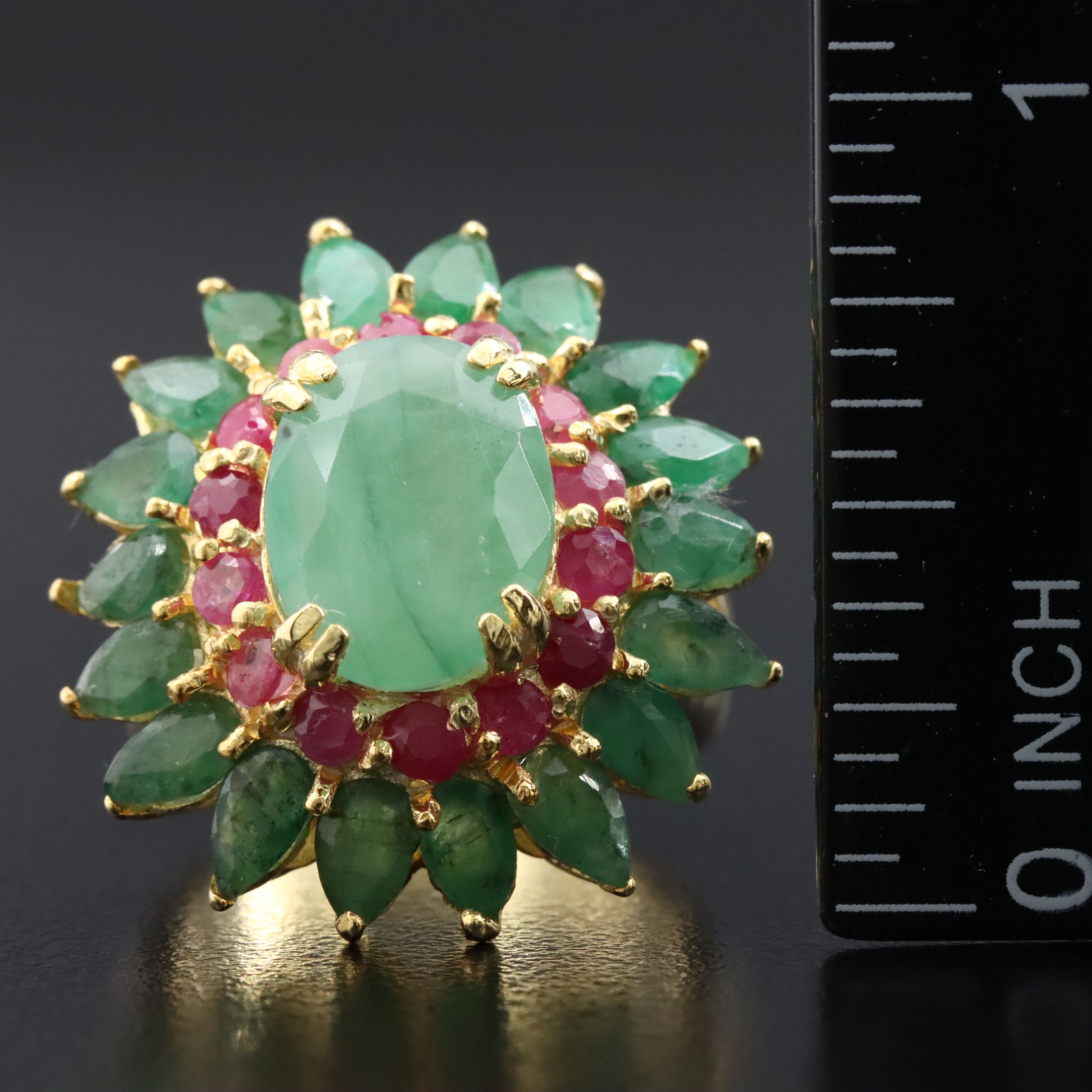 Sterling Emerald and Ruby Ring