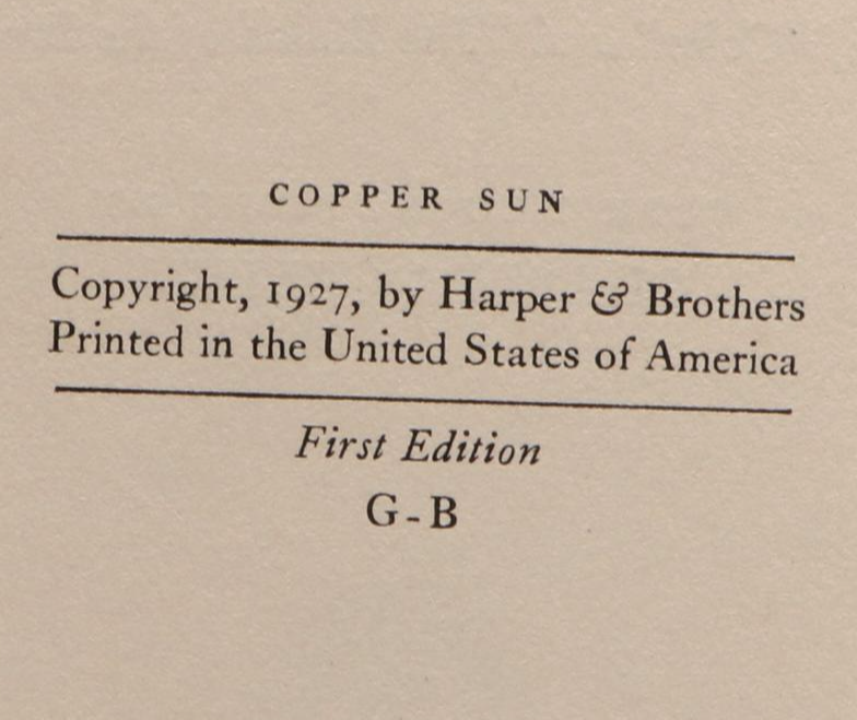 First Edition "Copper Sun" by Countee Cullen, 1927
