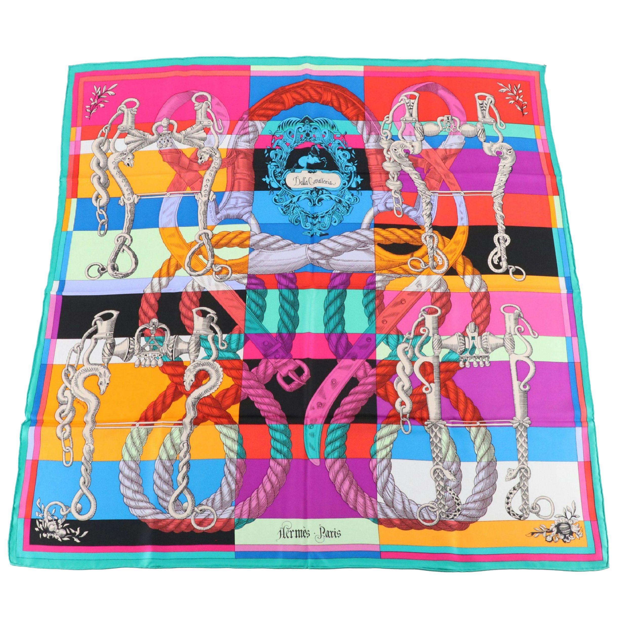 Hermès "Della Cavalleria" Silk Twill Scarf 90 with Box