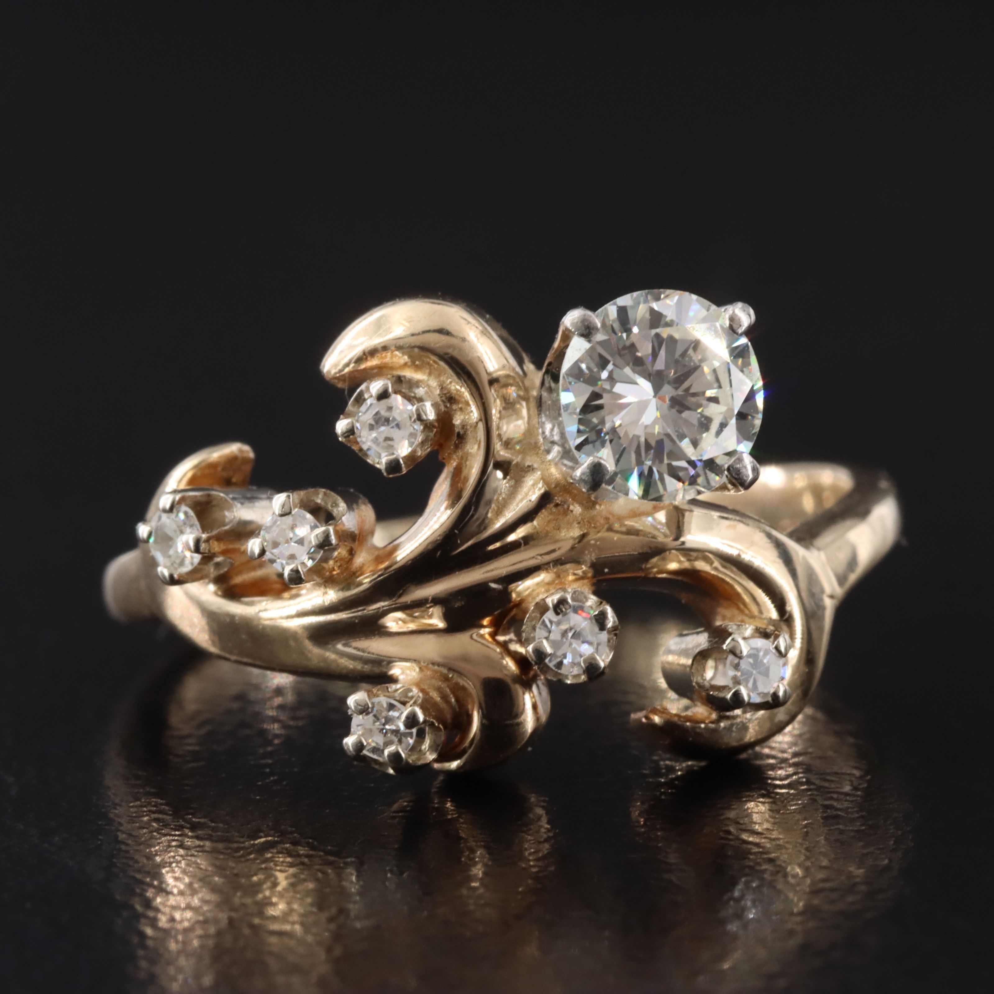 14K 0.54 CTW Diamond Scrollwork Ring with Palladium Accent