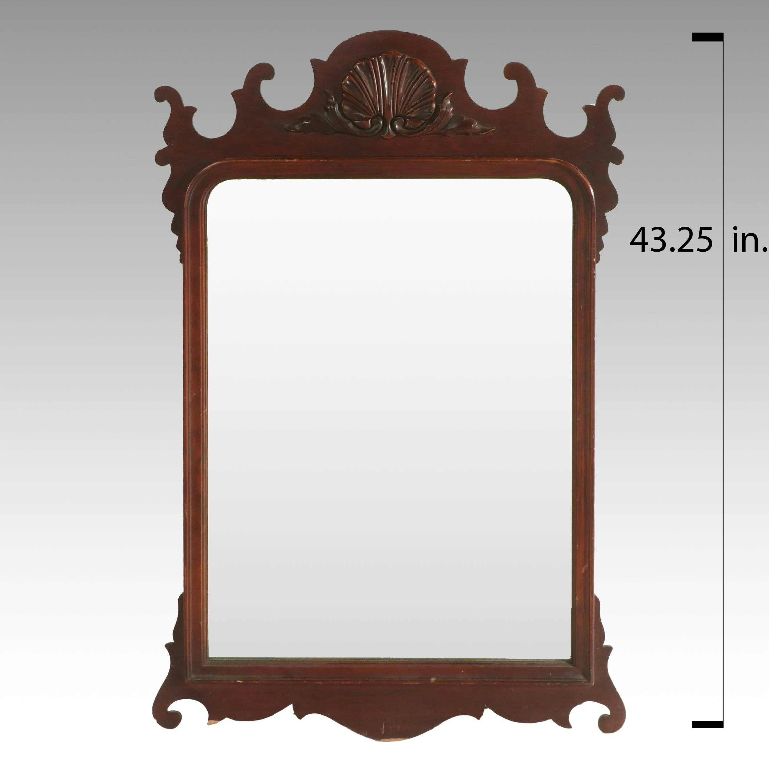 Queen Anne Style Mahogany Wall Mirror with Carved Shell Crest