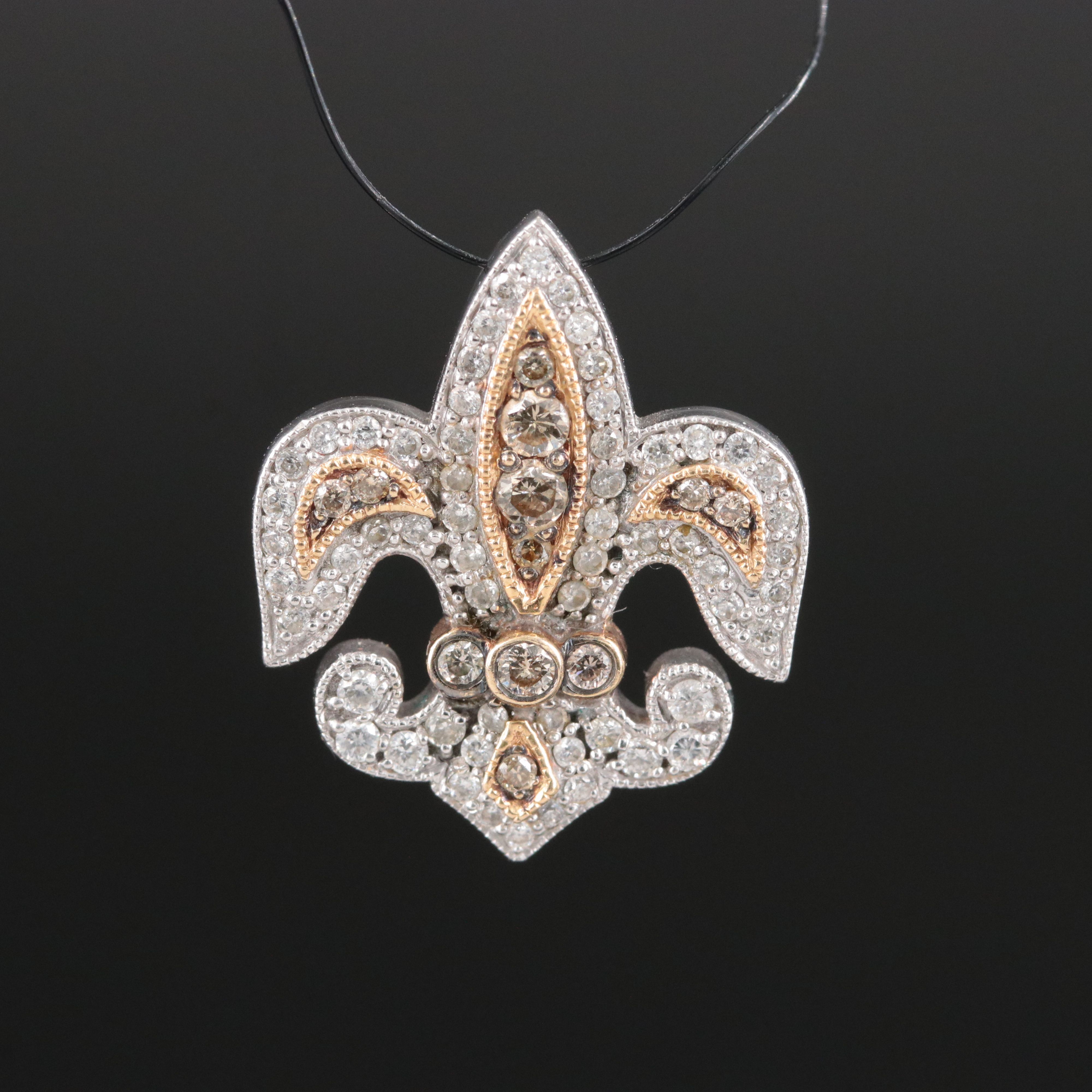 14K 0.448 CTW Diamond Fleur-de-Lis Pendant