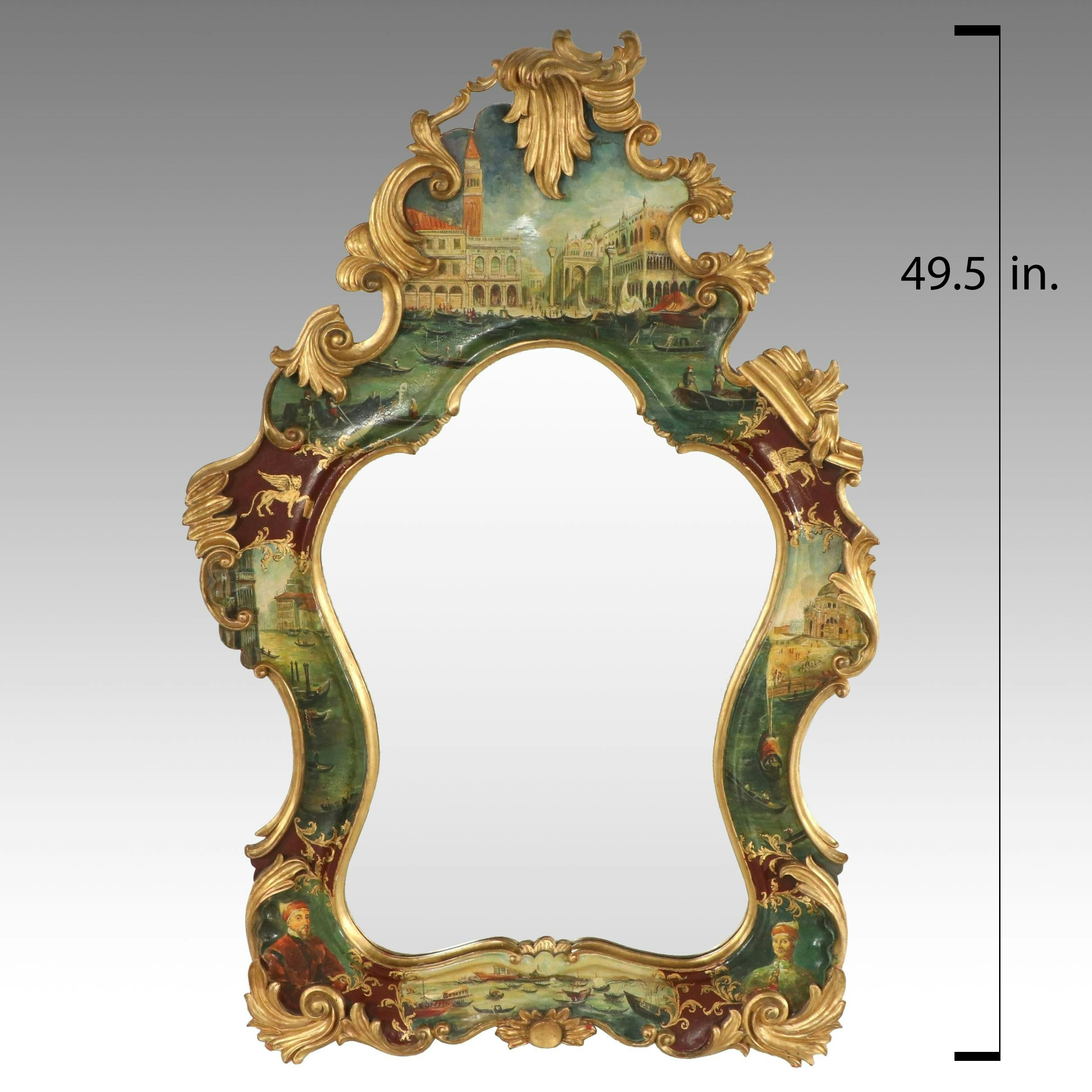 Venetian "Veduta" Rococo Style Hand-Painted and Parcel Gilt Wall Mirror