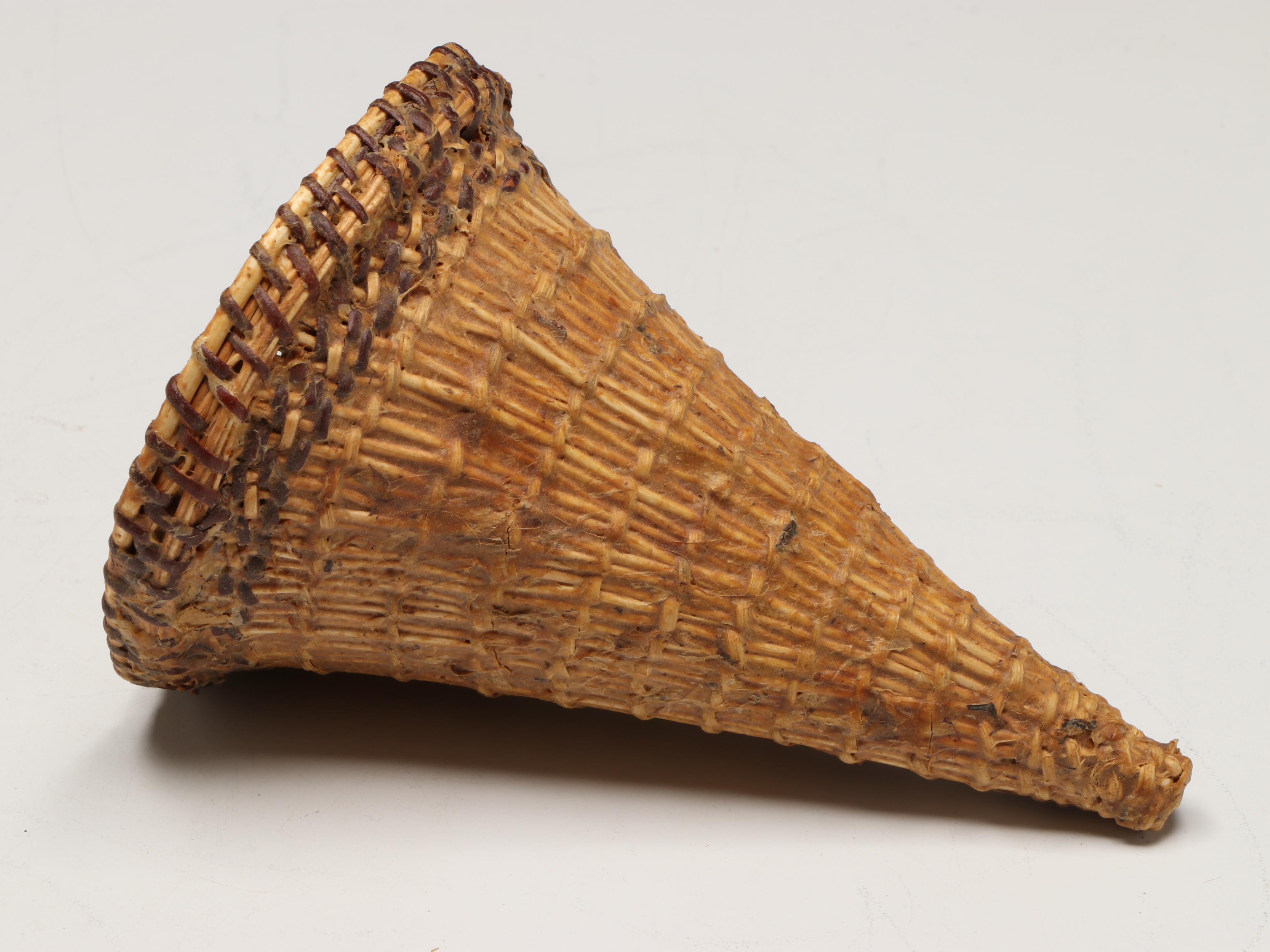 Miwok Diminutive Willow Burden Basket with Modoc Tule Wokas Dish