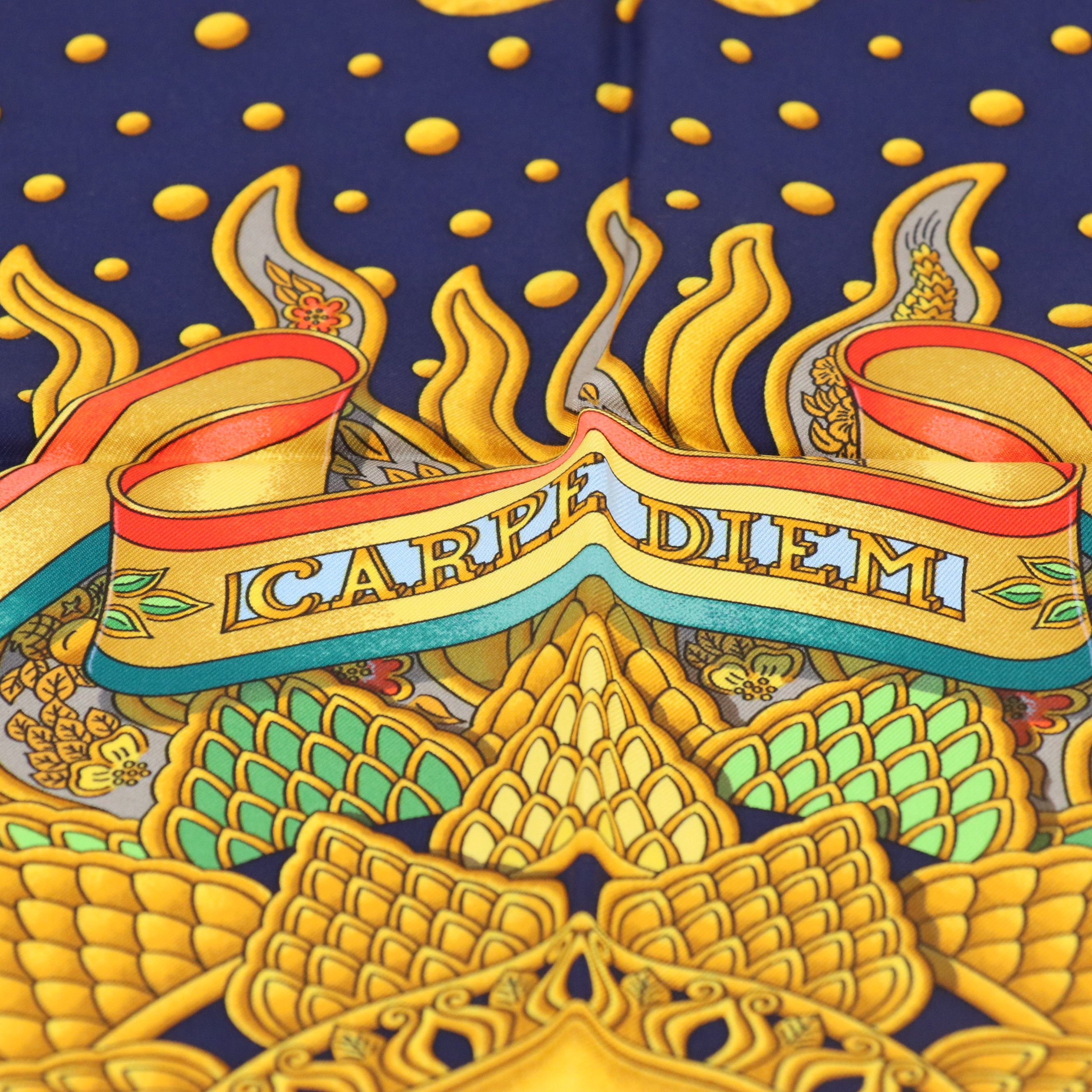 Hermès "Carpe Diem" Multicolored Silk Twill Scarf 90