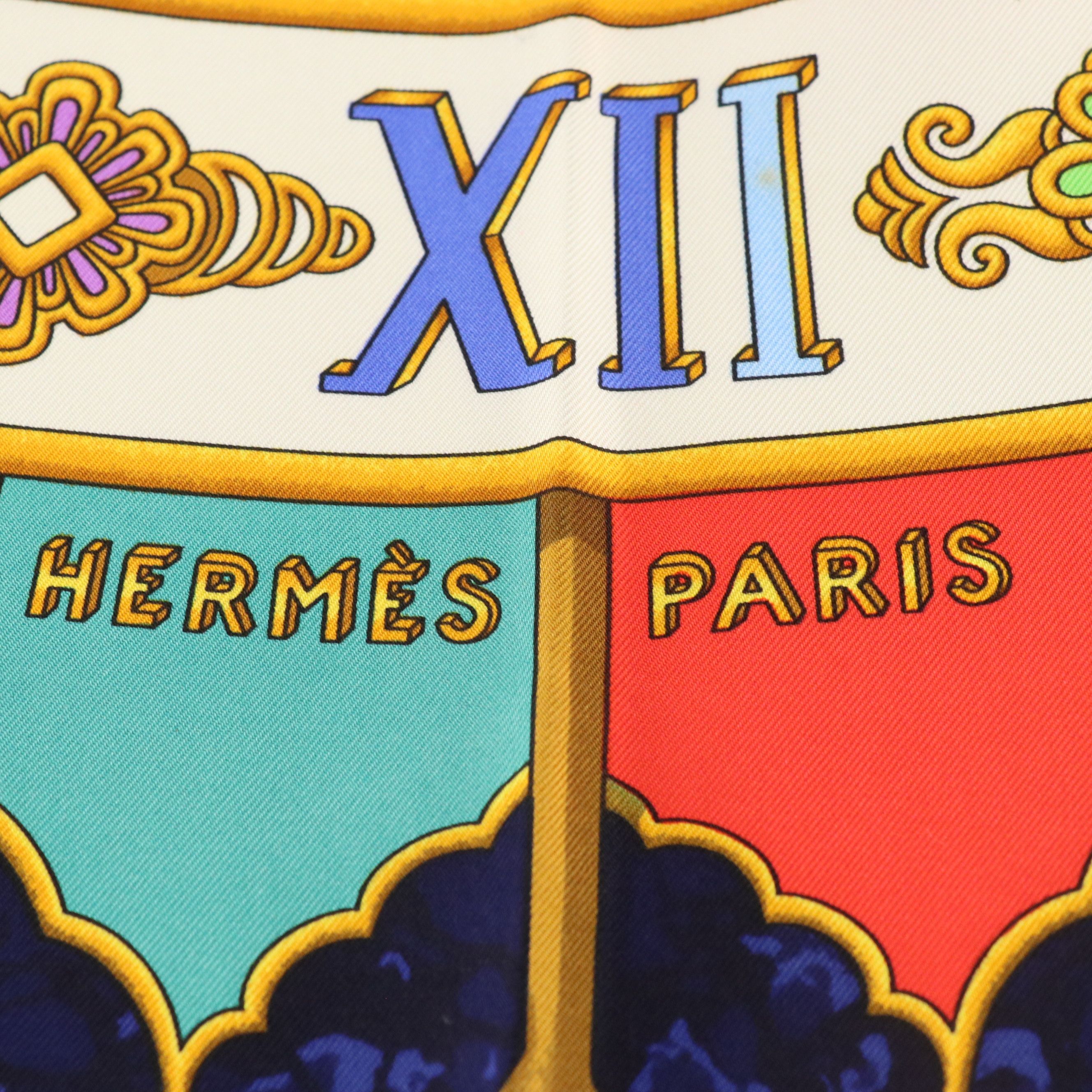 Hermès "Carpe Diem" Multicolored Silk Twill Scarf 90