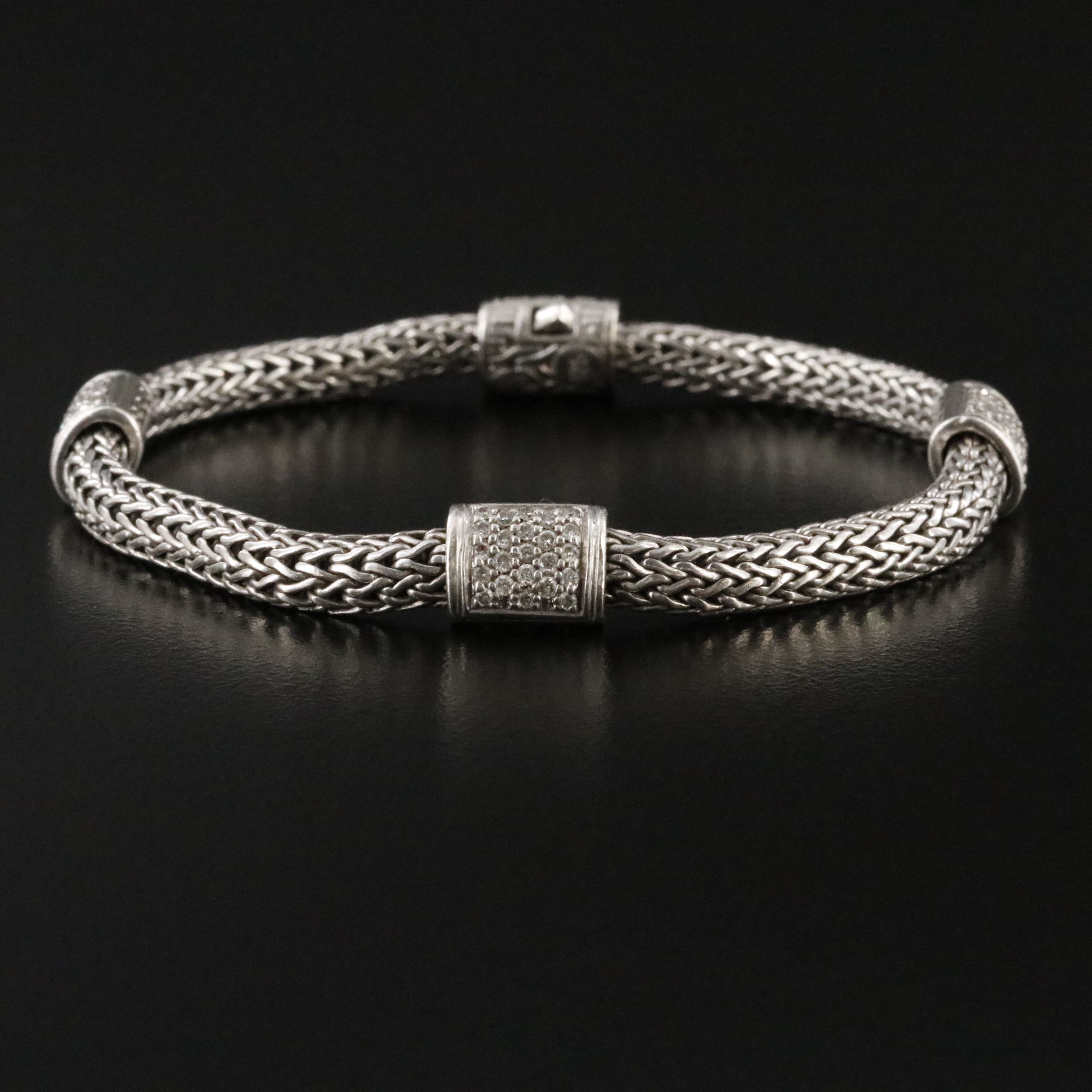 John Hardy Classic Chain Sterling and 0.63 CTW Diamond Station Bracelet