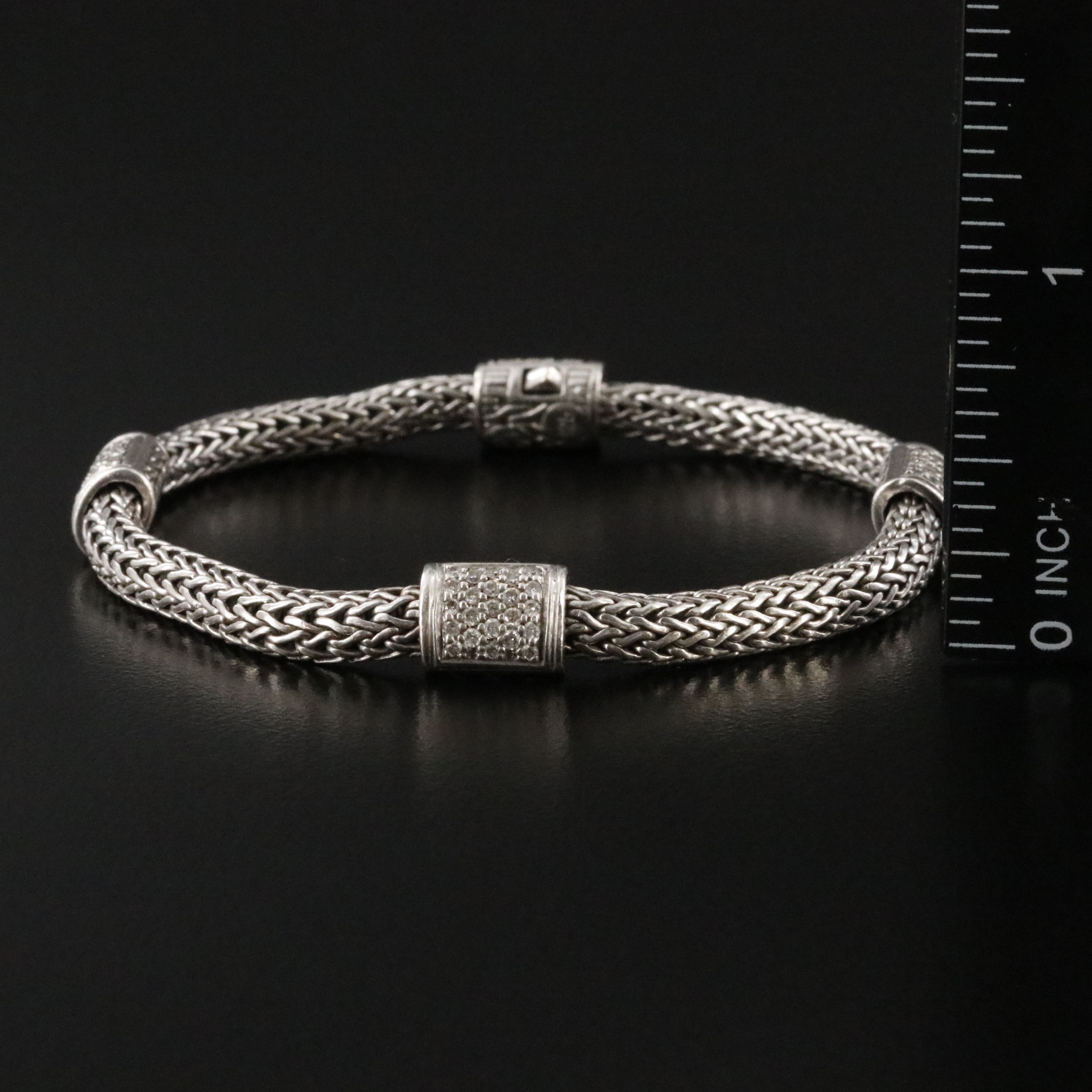 John Hardy Classic Chain Sterling and 0.63 CTW Diamond Station Bracelet