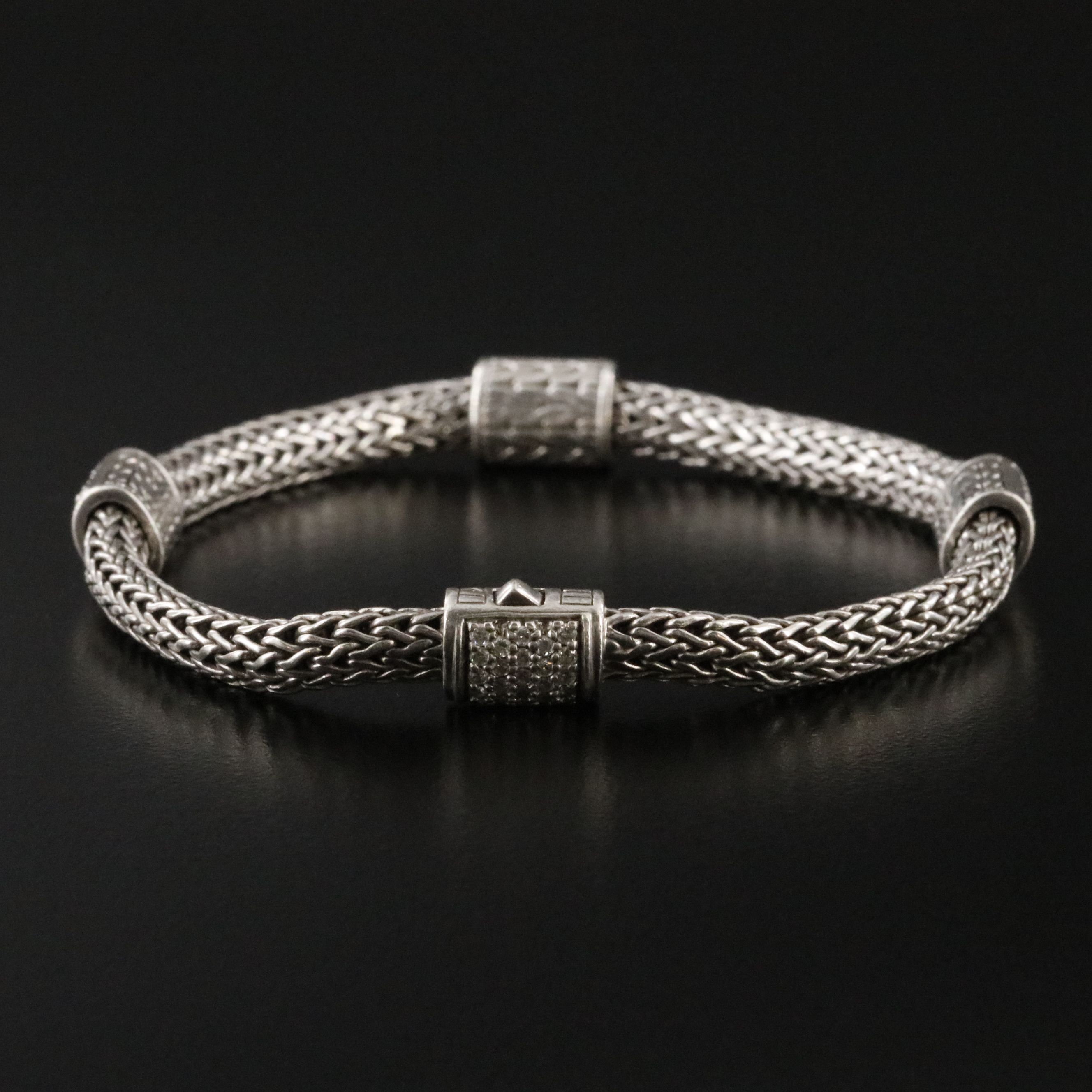 John Hardy Classic Chain Sterling and 0.63 CTW Diamond Station Bracelet