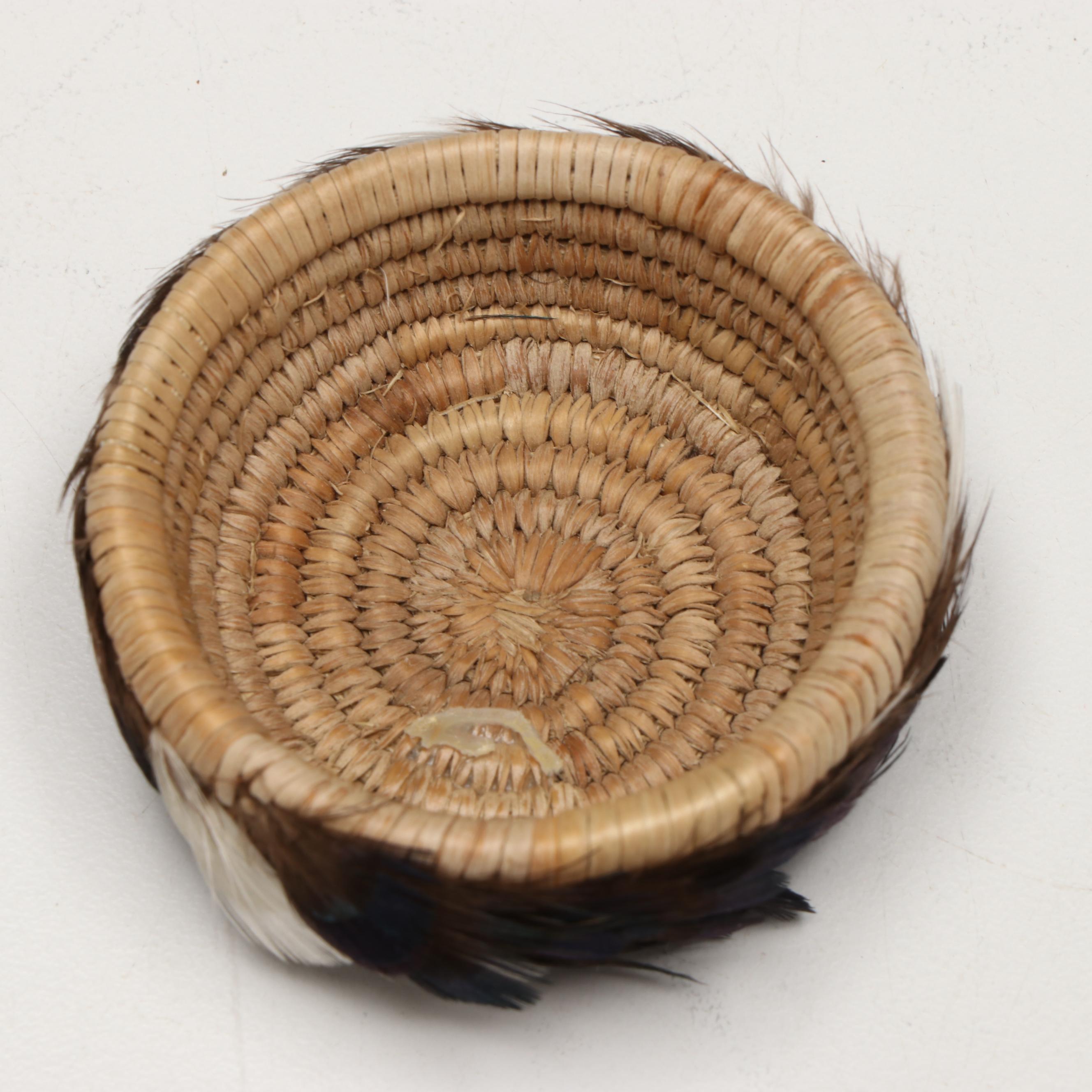 Albert Arroyo Woven Sedgeroot Fiber and Pheasant Feather Pomo Basket