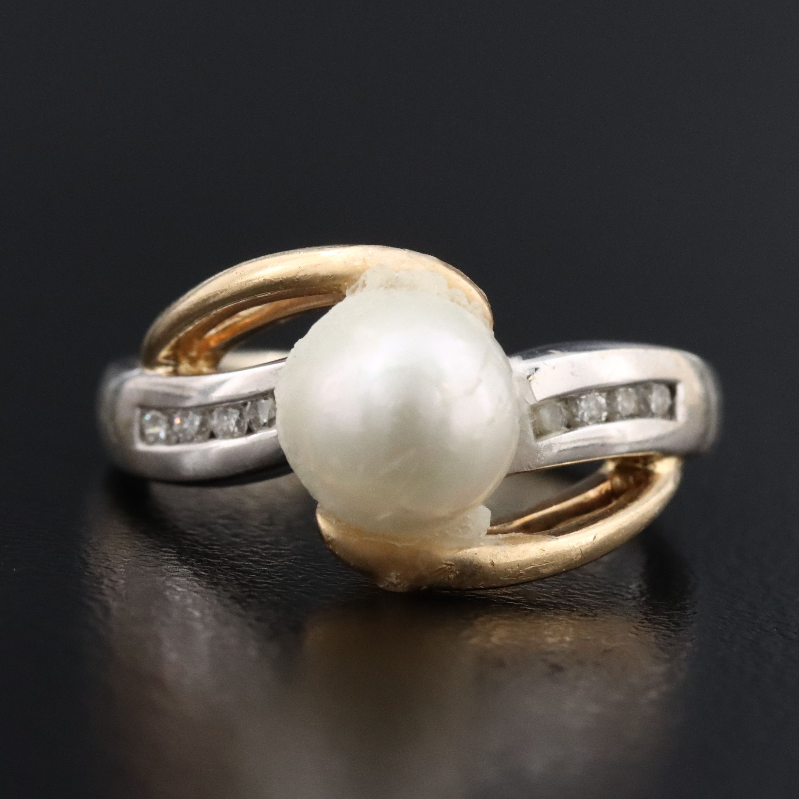 14K Pearl and Diamond Ring