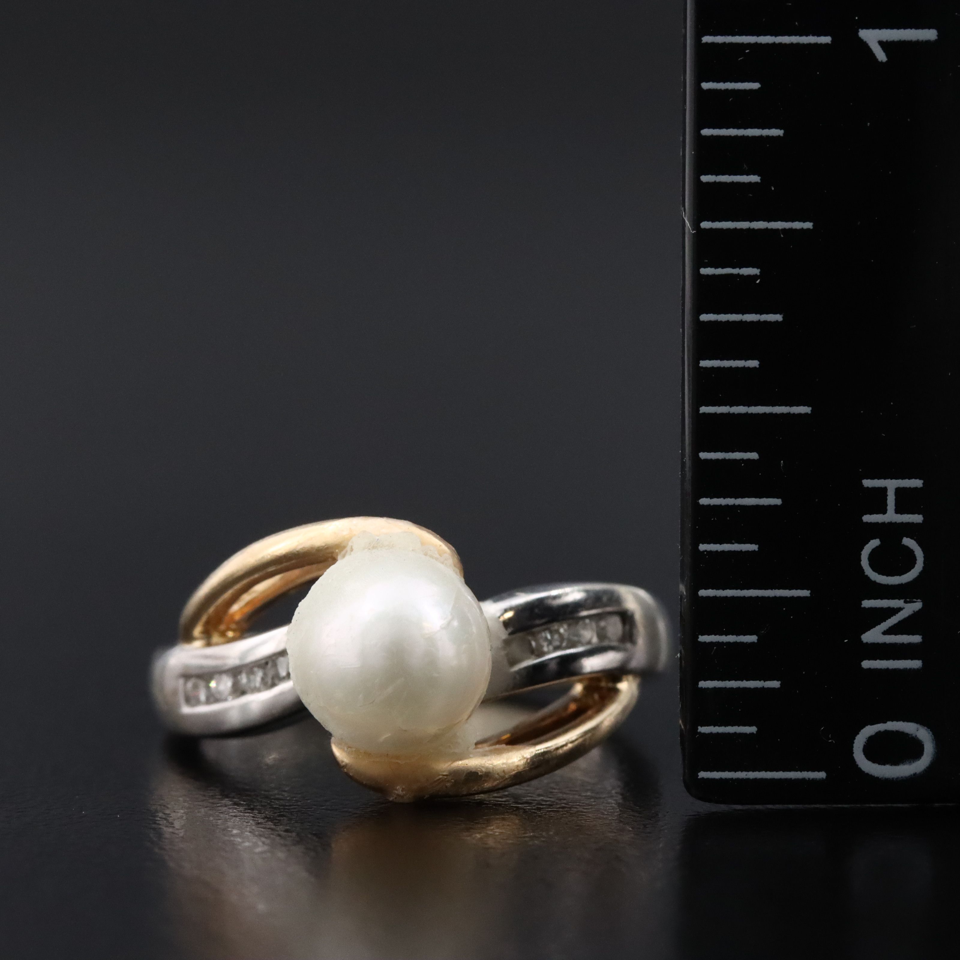 14K Pearl and Diamond Ring