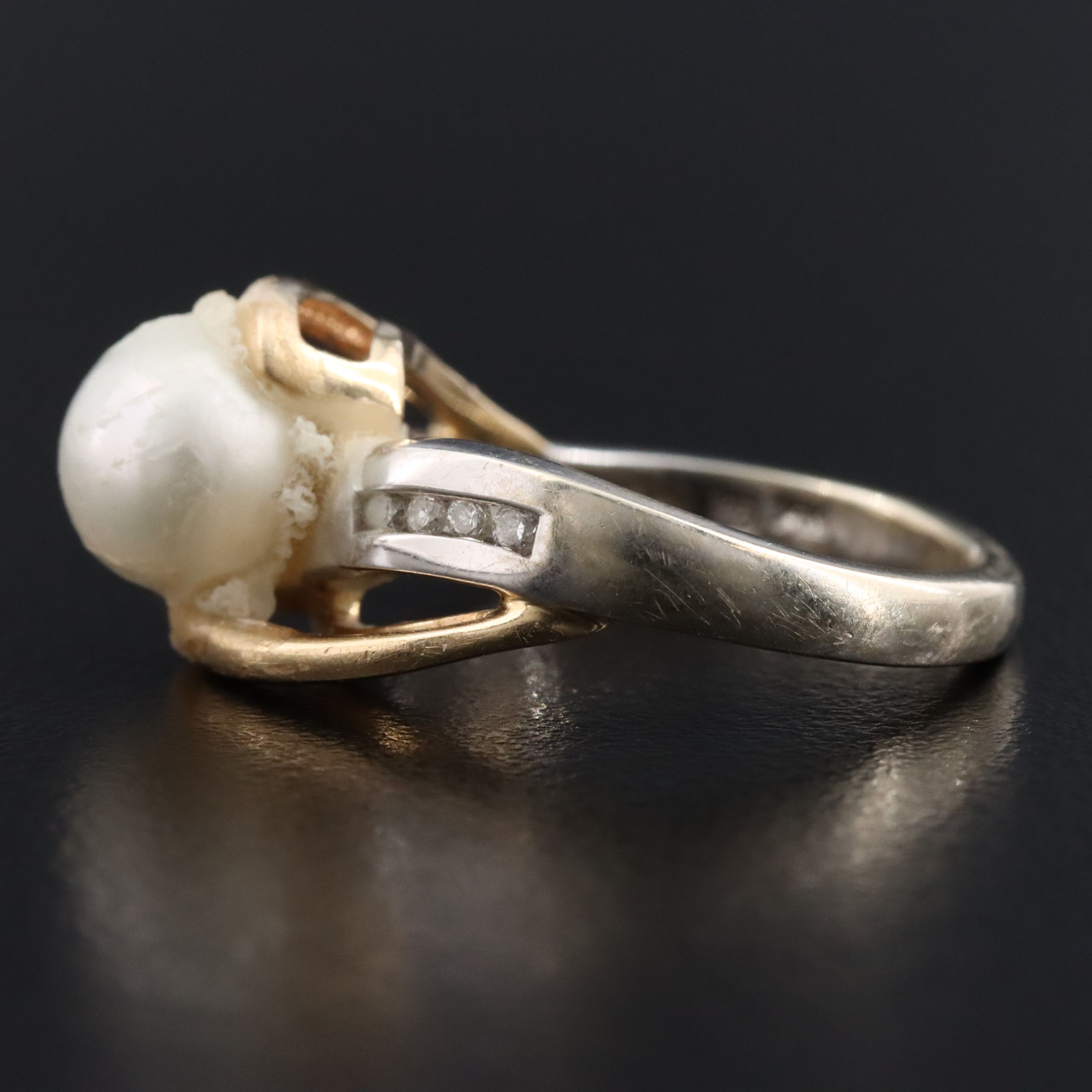 14K Pearl and Diamond Ring