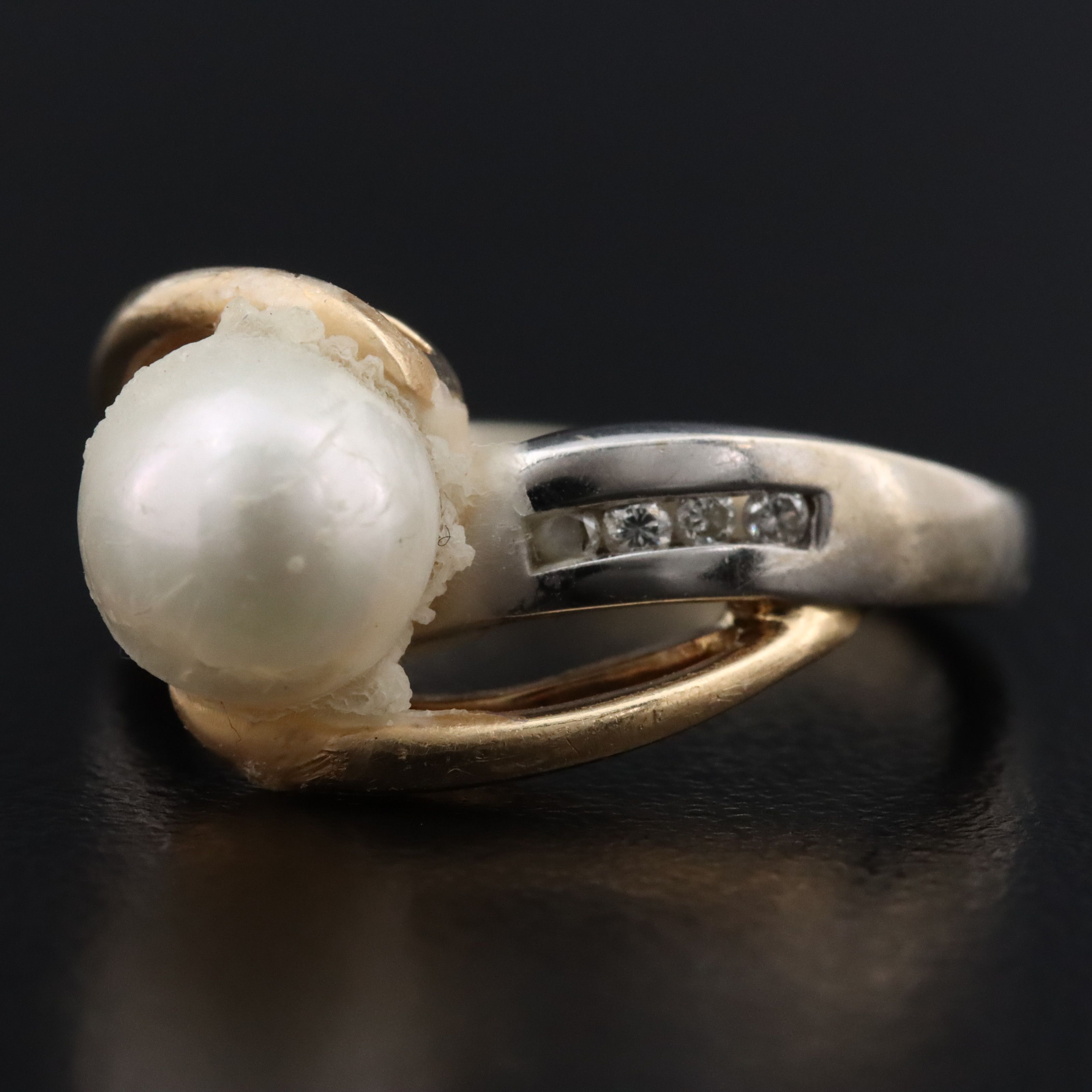 14K Pearl and Diamond Ring