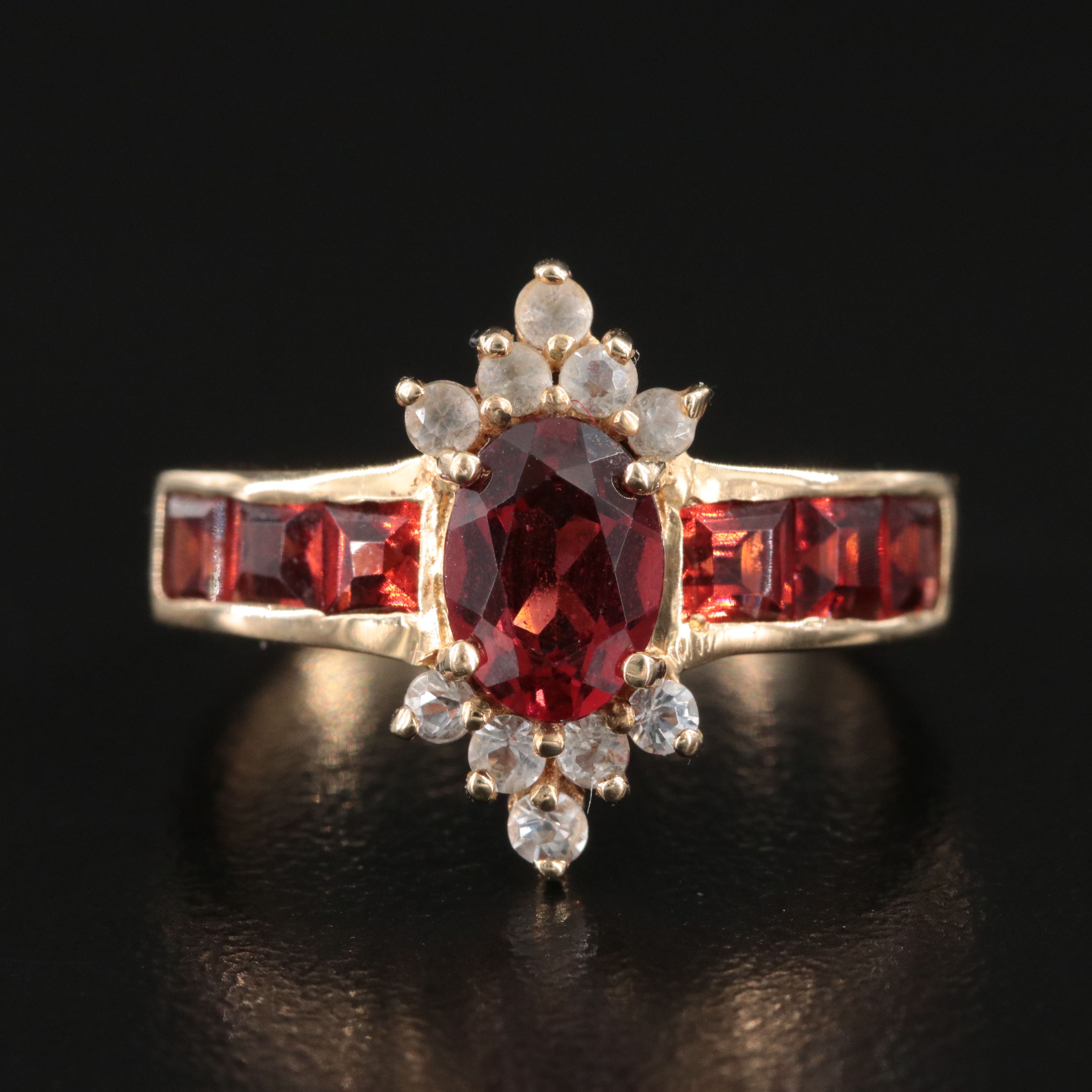 10K Garnet and White Topaz Ring