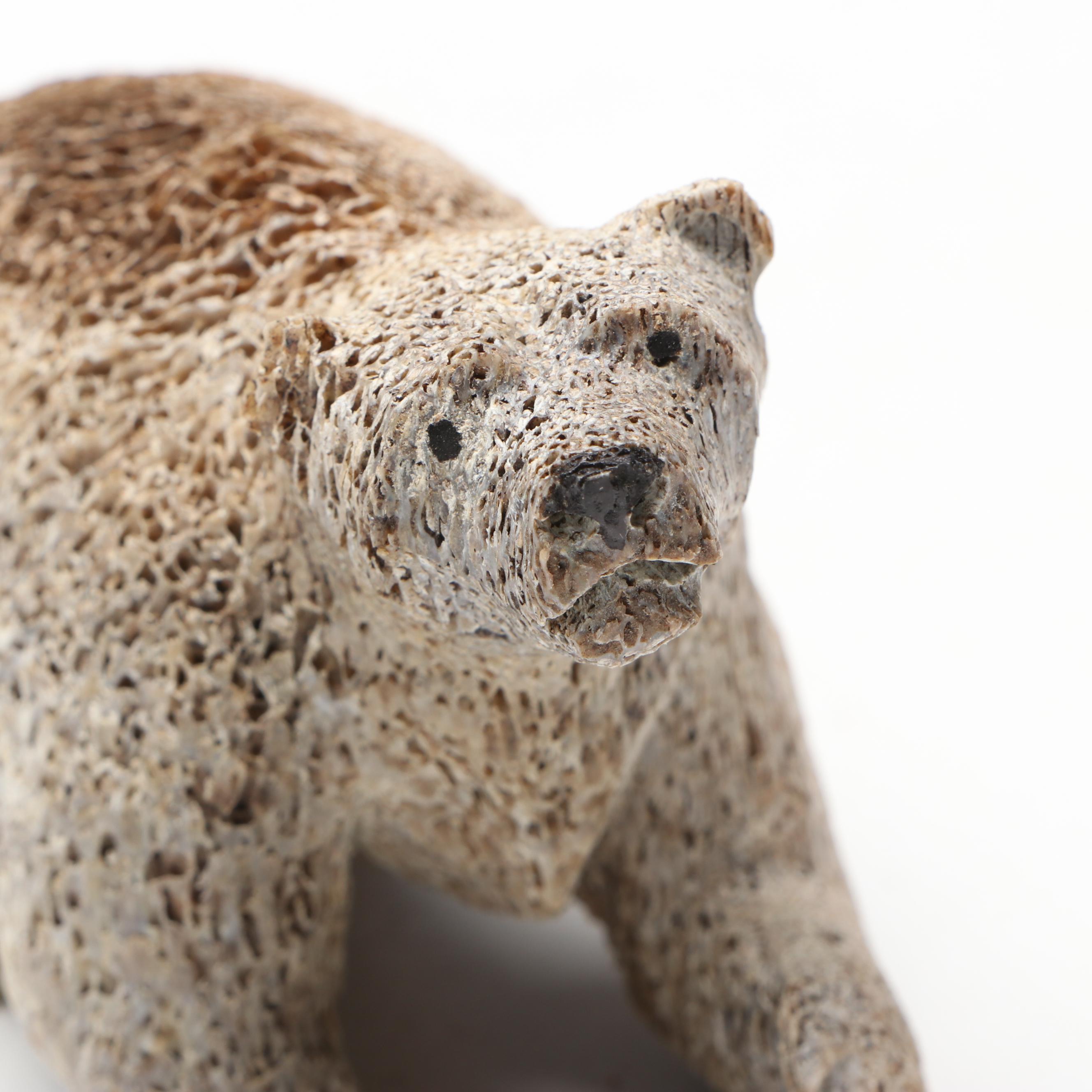 John Chuck Alaskan Yupik Handcrafted Fossil Whale Bone Bear