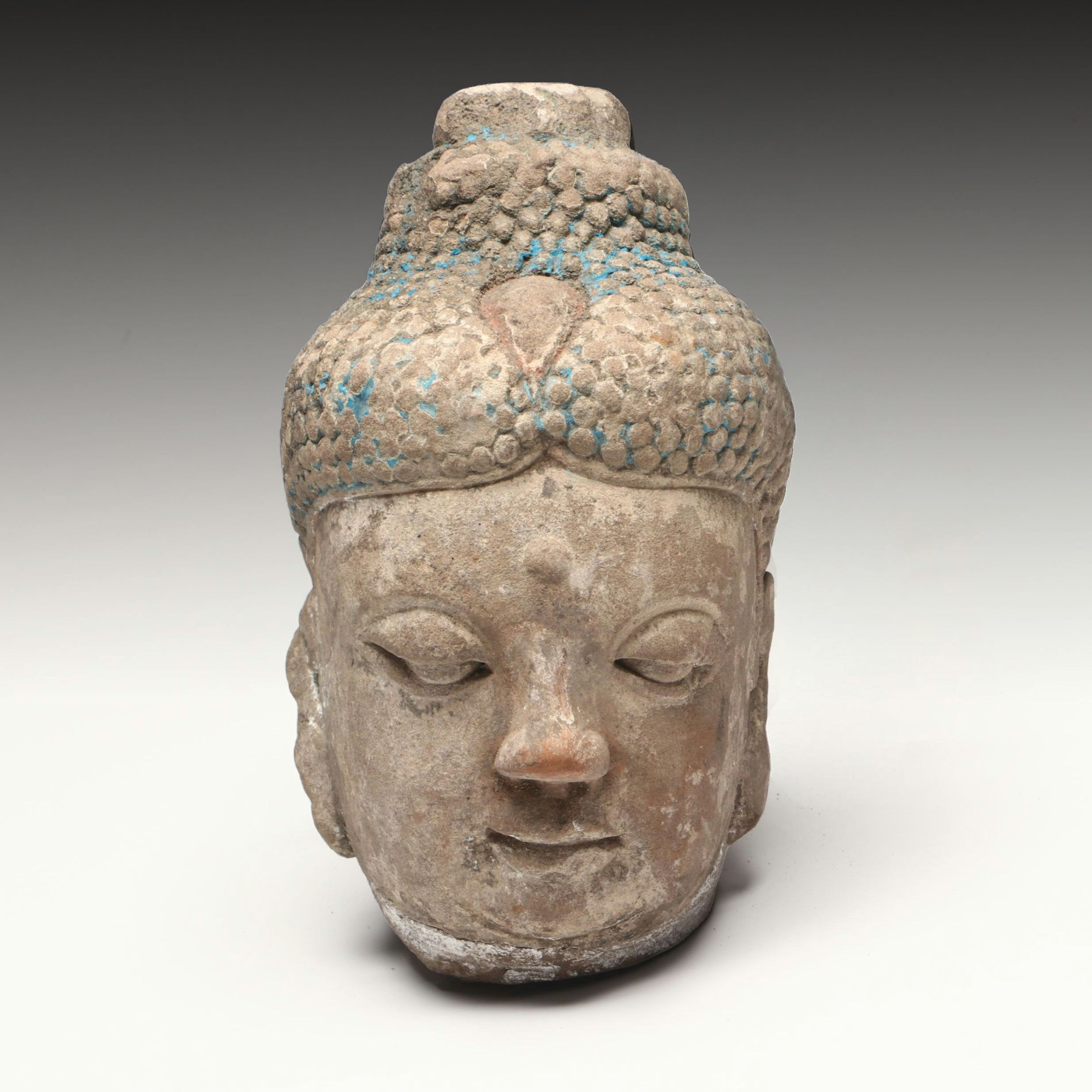 Chinese Sui Dynasty Style Carved Stone Buddha Head