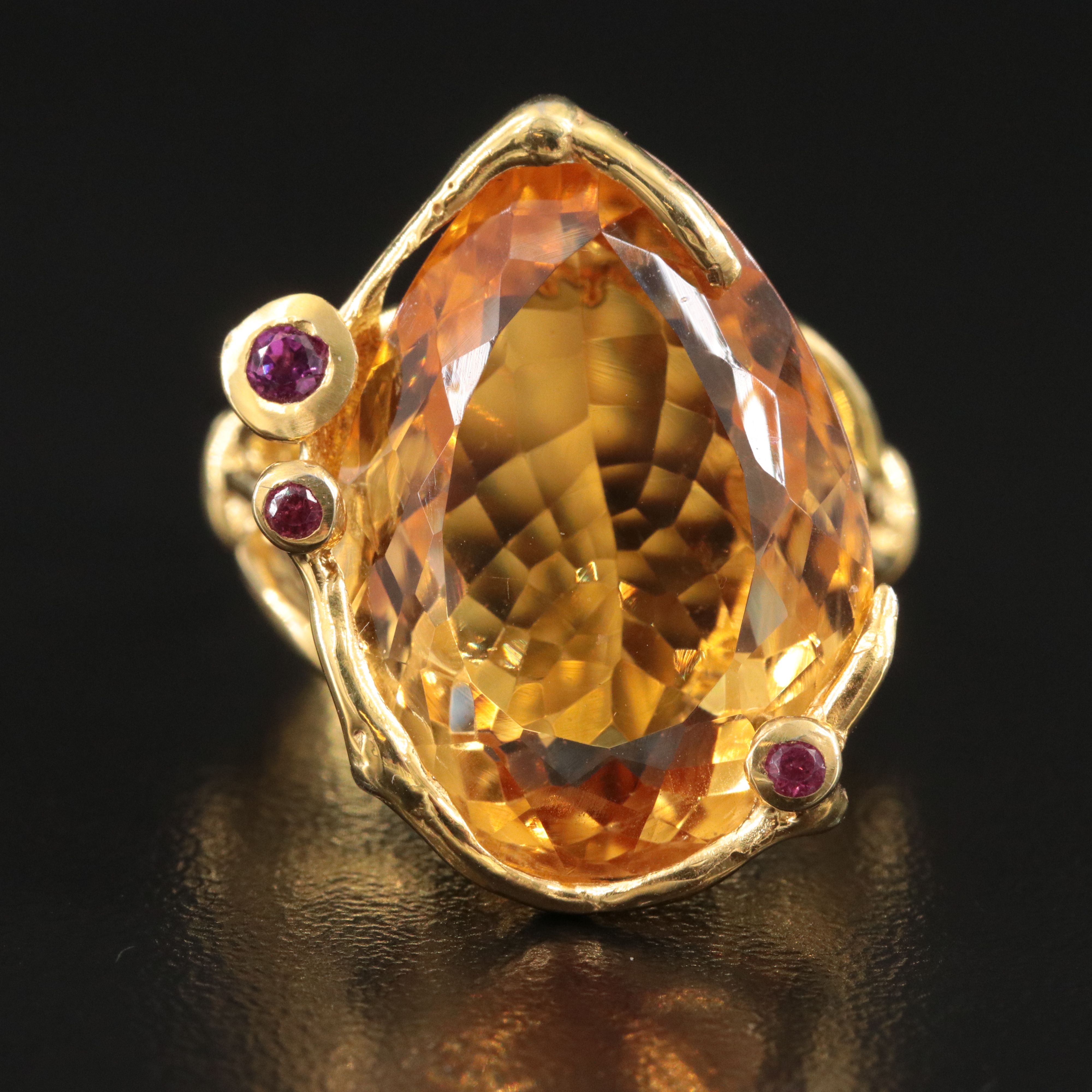 Sterling Citrine and Rhodolite Garnet Ring