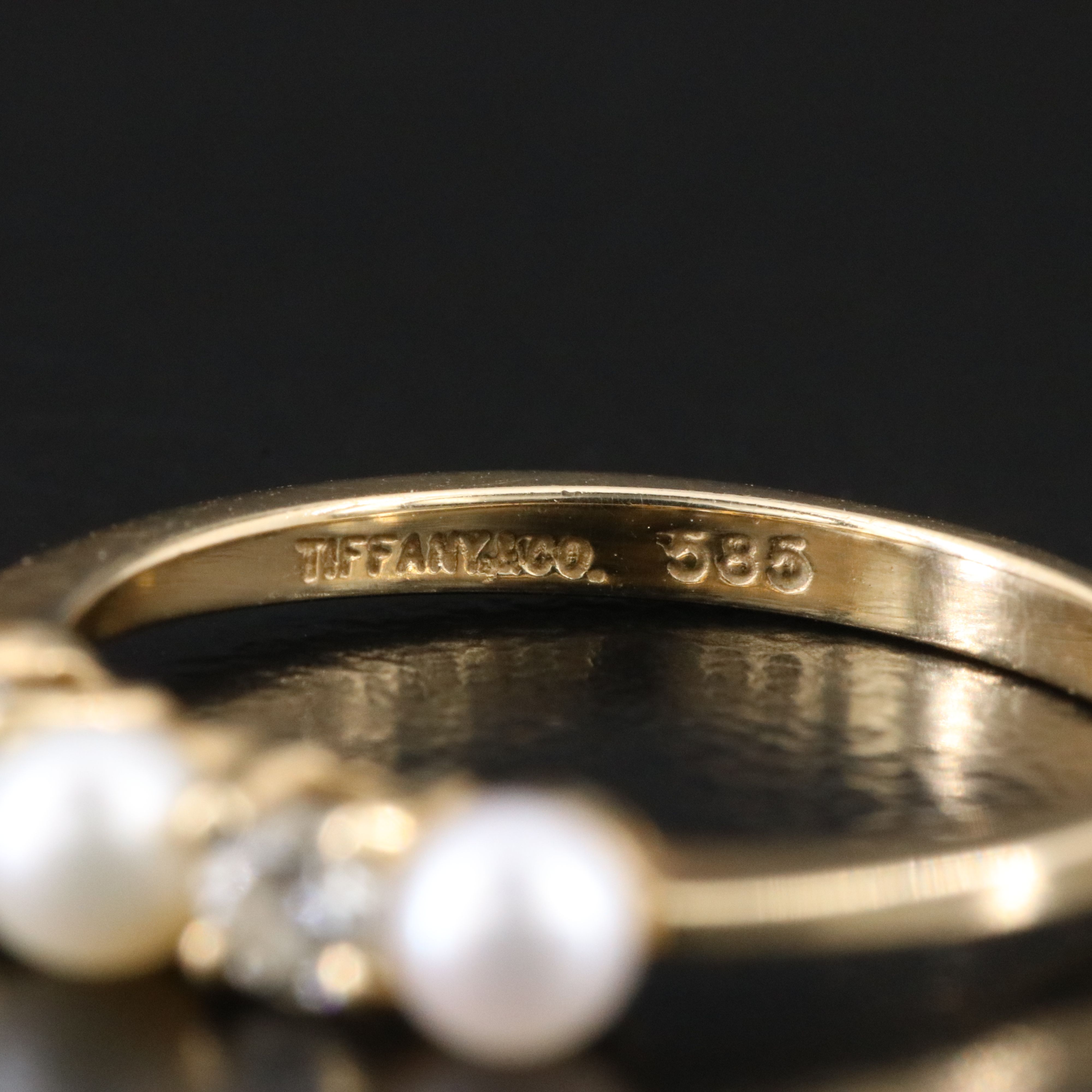 Tiffany & Co. 14K Pearl and Diamond Stackable Ring