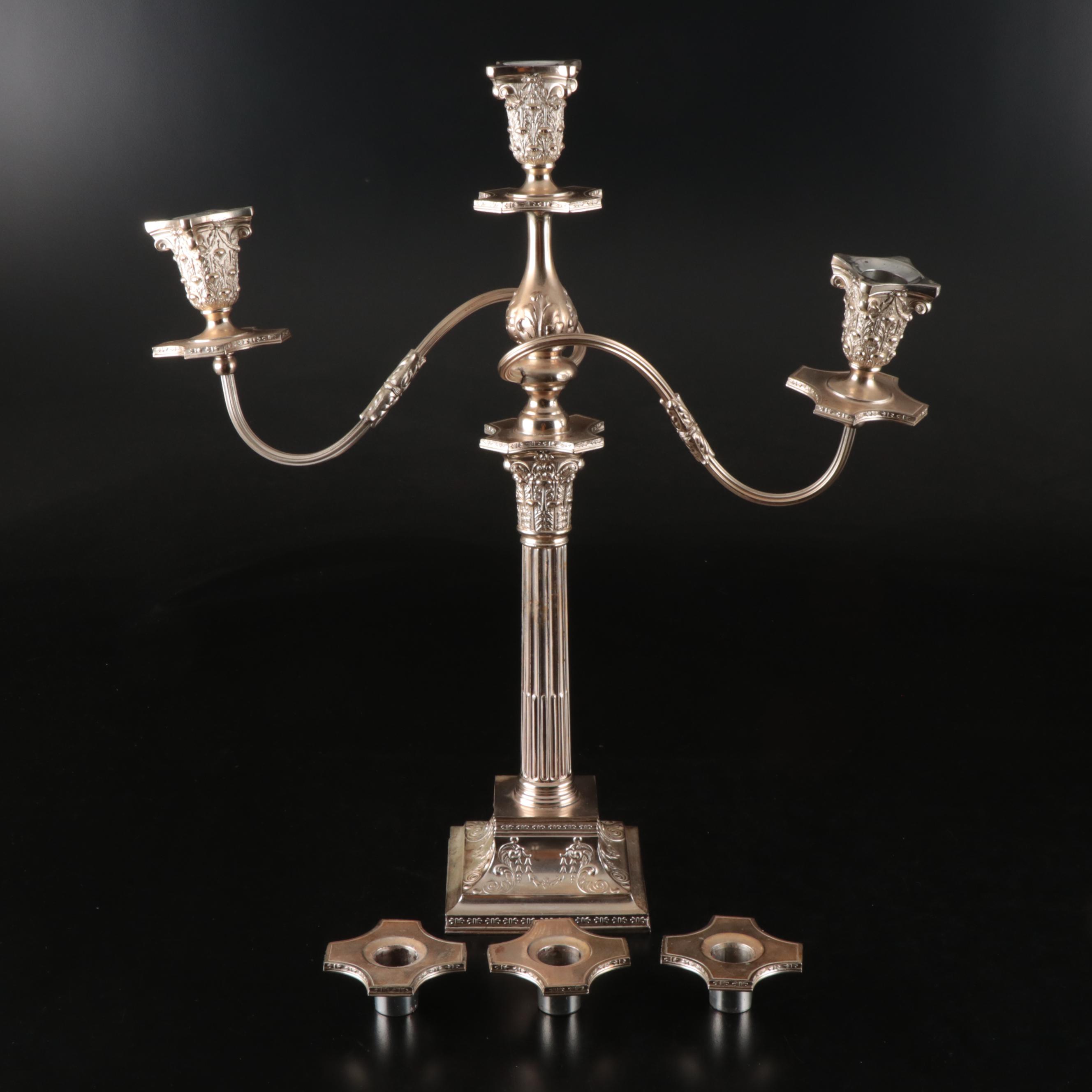E.G. Webster & Son Lacquered Silver Plate Candelabra Pair