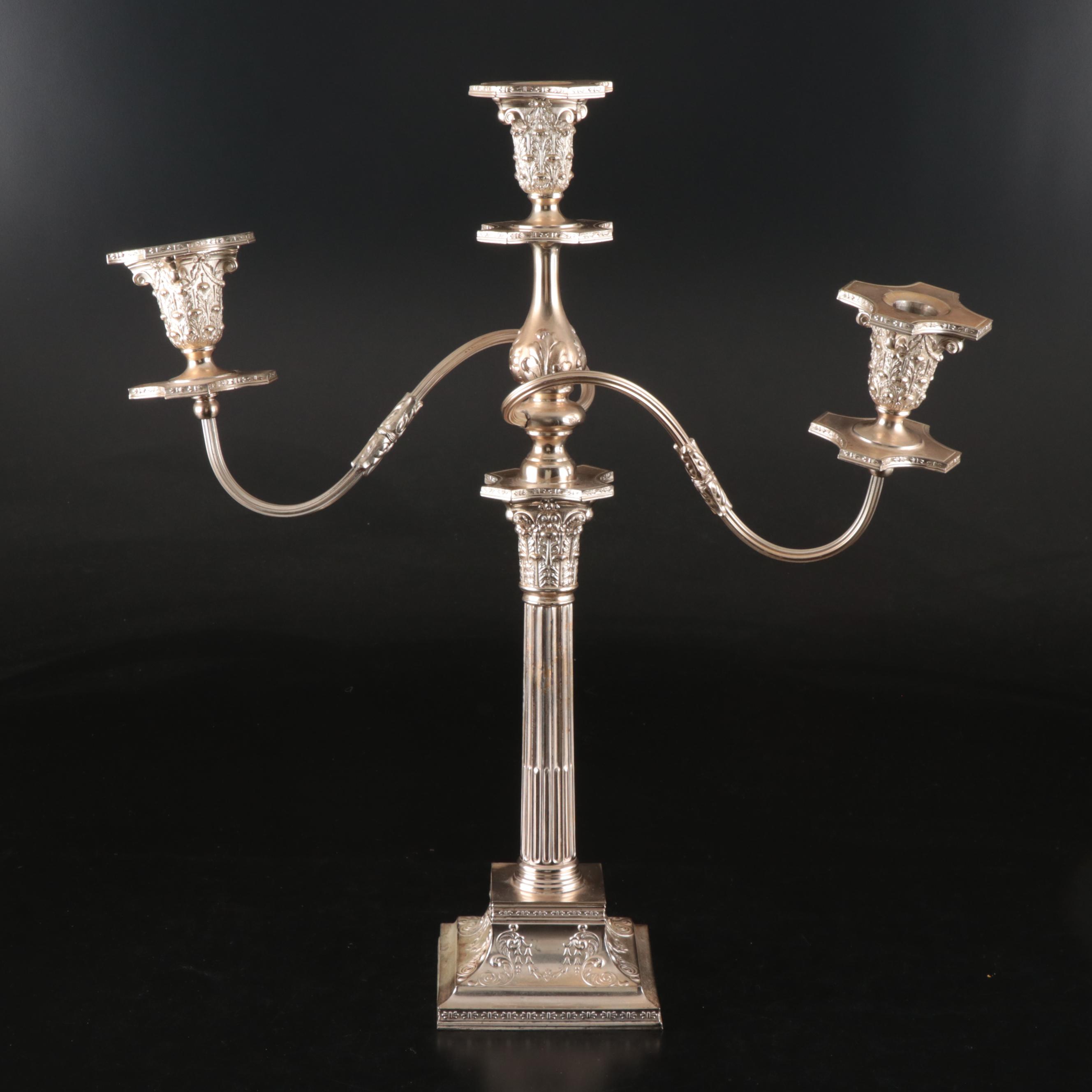 E.G. Webster & Son Lacquered Silver Plate Candelabra Pair