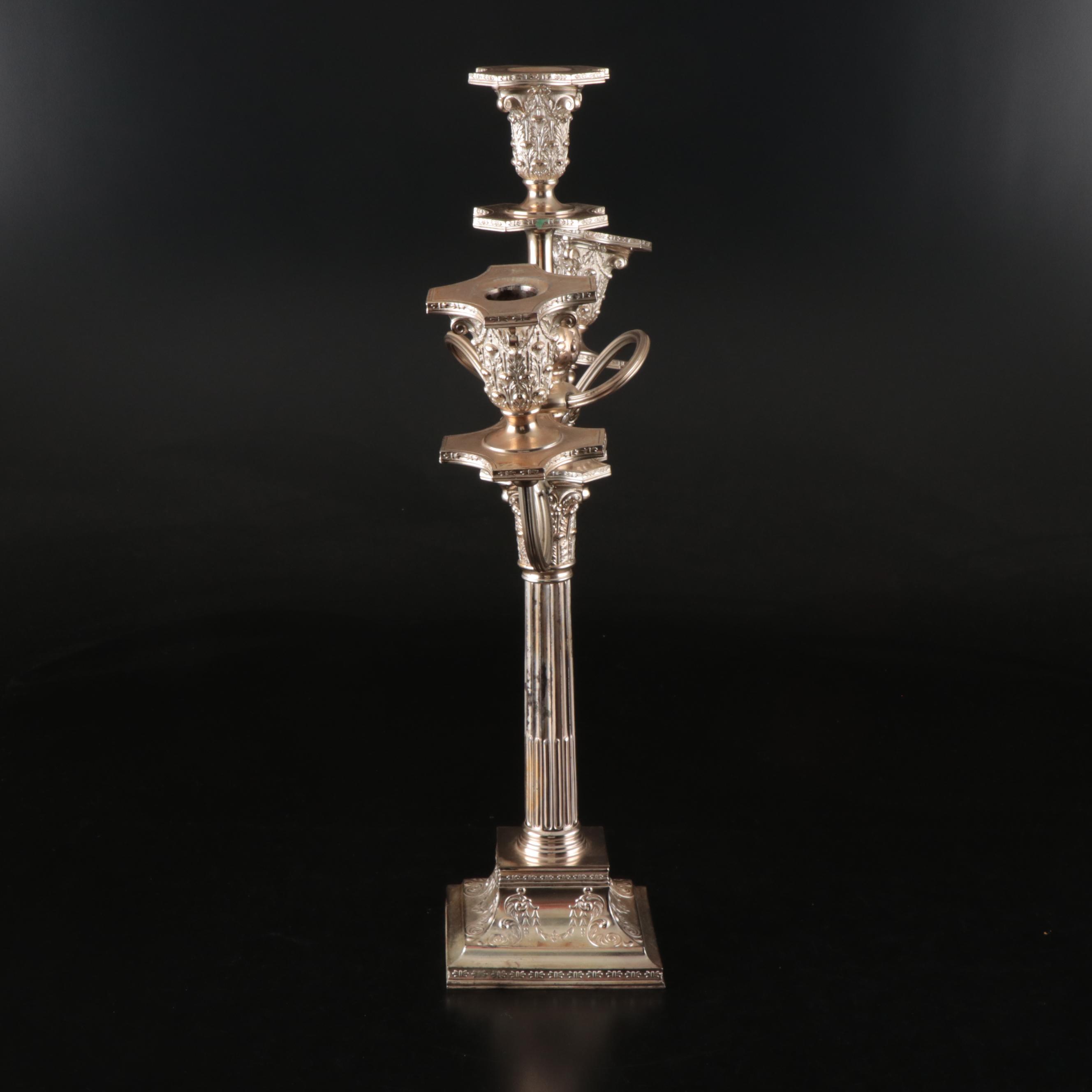E.G. Webster & Son Lacquered Silver Plate Candelabra Pair