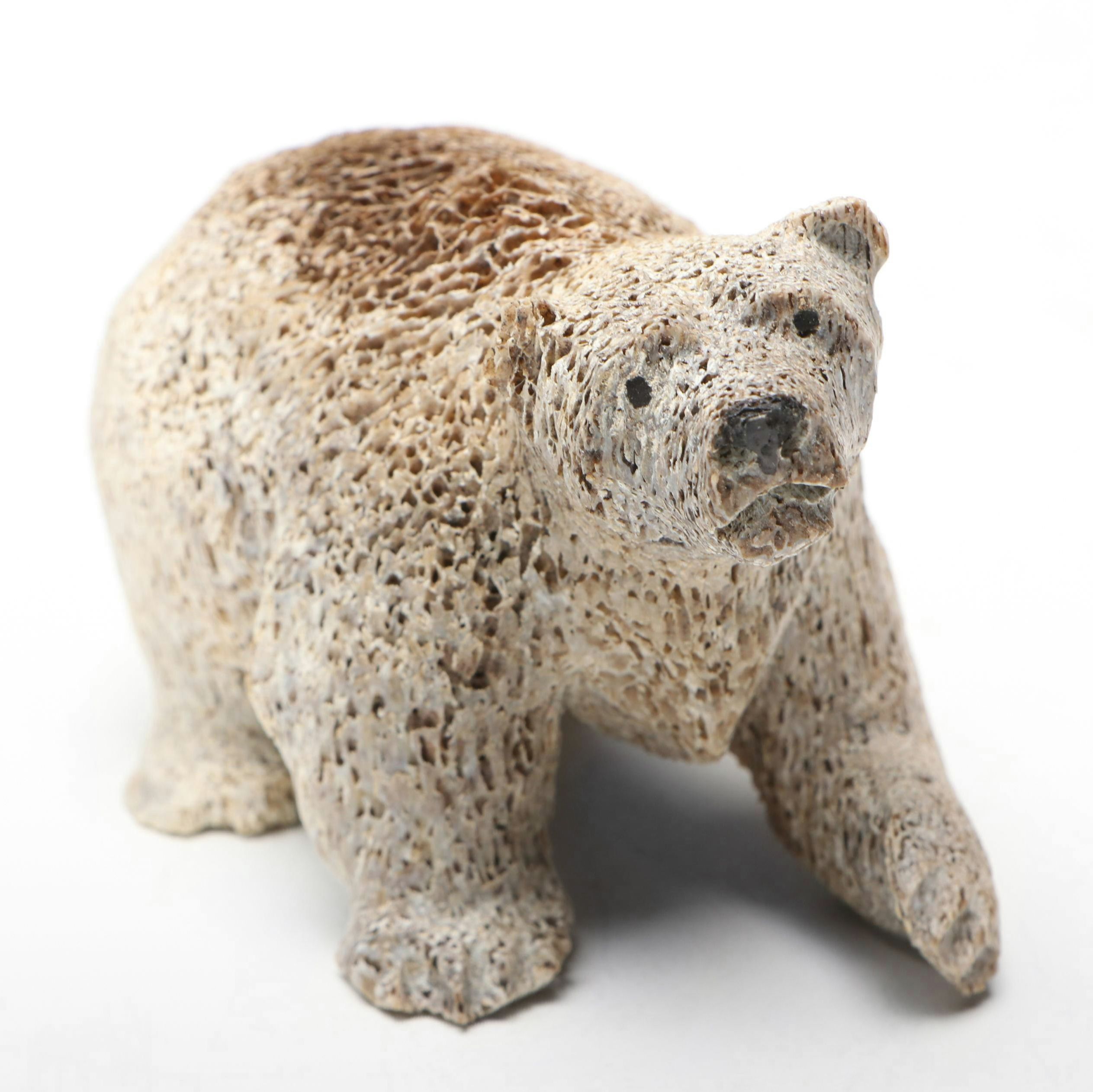 John Chuck Alaskan Yupik Handcrafted Fossil Whale Bone Bear