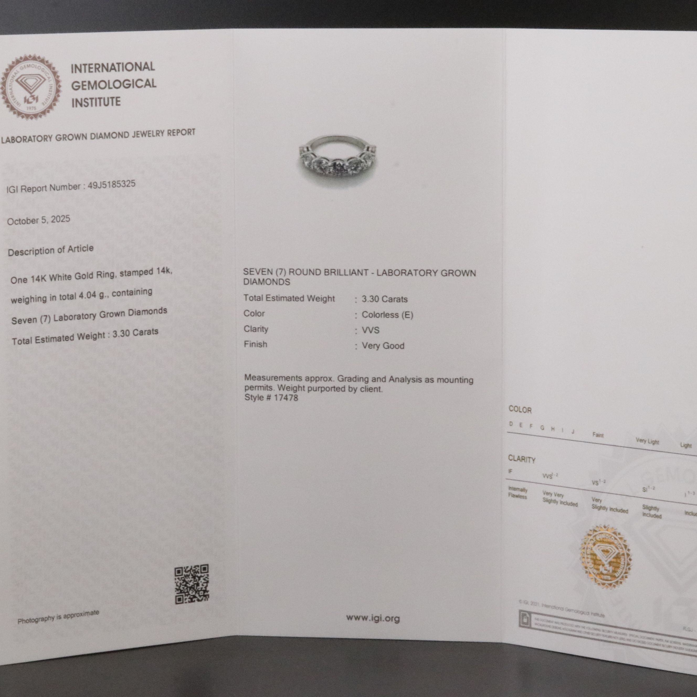 14K 3.30 CTW Lab Grown Diamond Band with IGI Jewelry Report