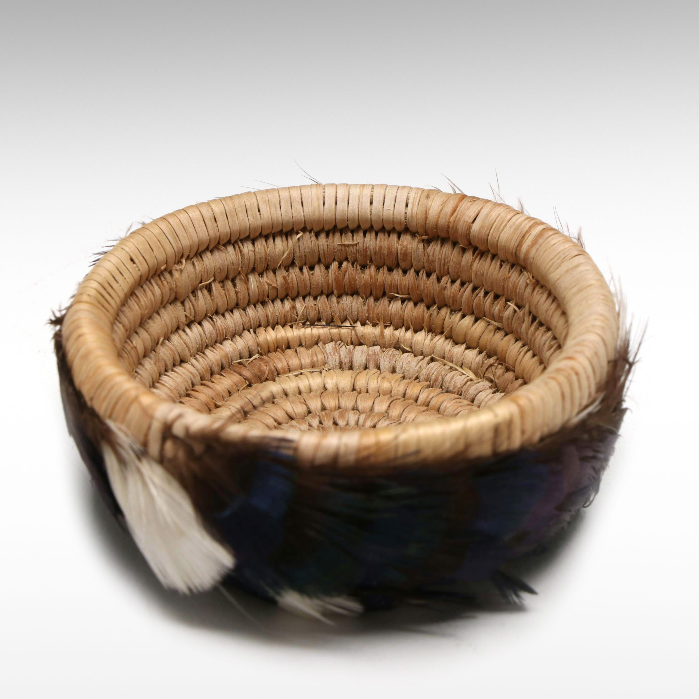 Albert Arroyo Woven Sedgeroot Fiber and Pheasant Feather Pomo Basket