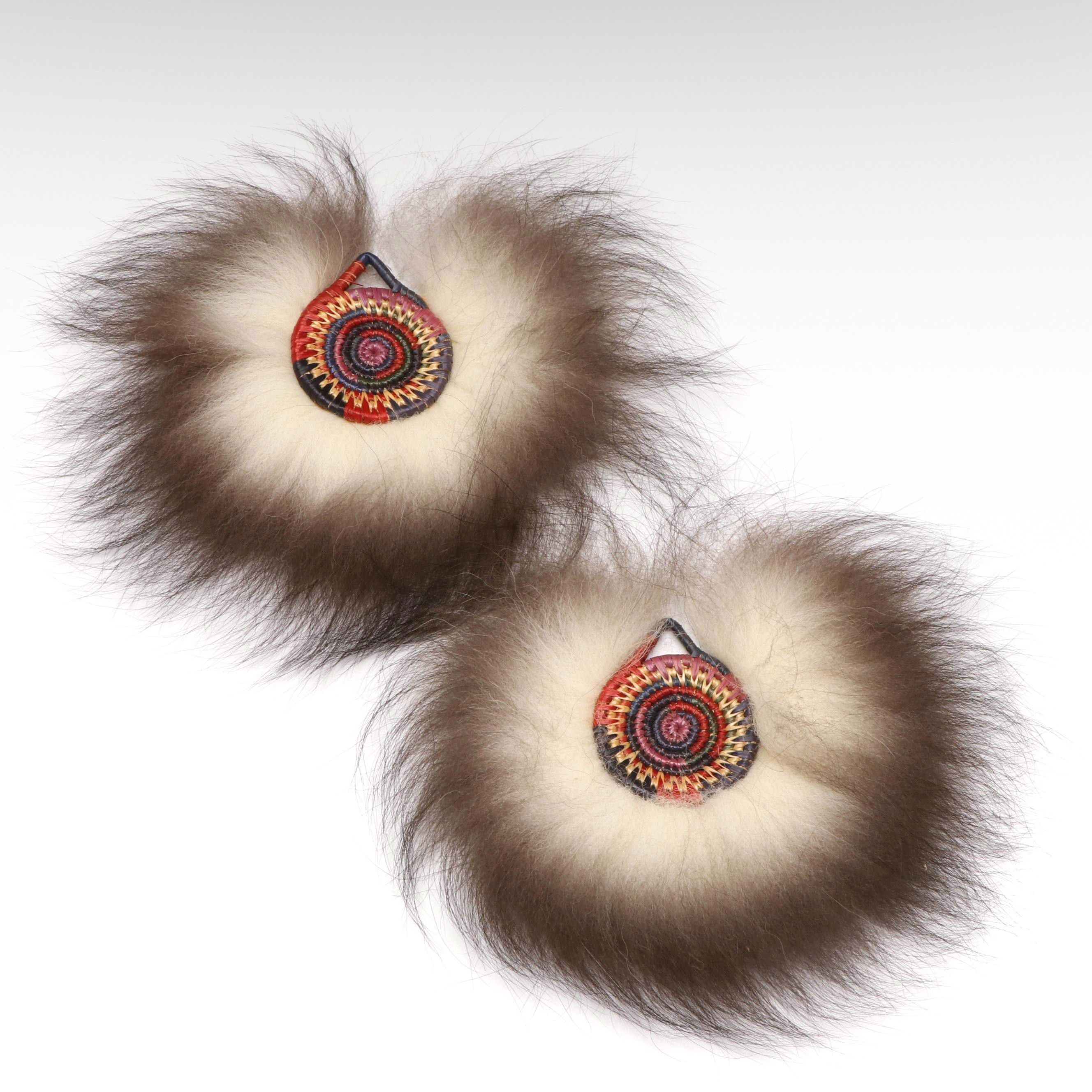 Mary Beth Handcrafted Fox Fur and Beachgrass Yup'ik Dance Fans