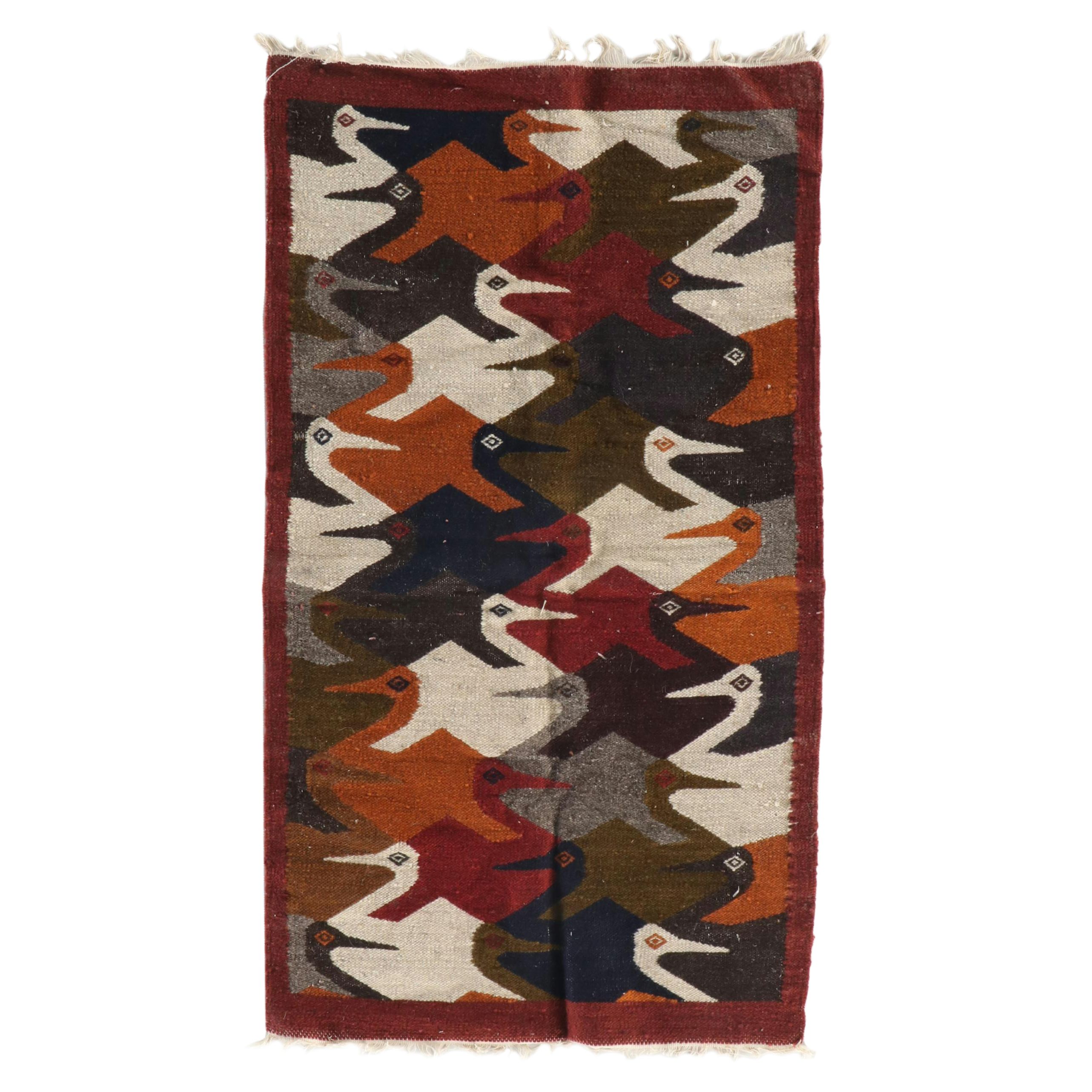 2'2 x 3'11 Handwoven Ecuadorian Accent Rug with Optic Bird Design