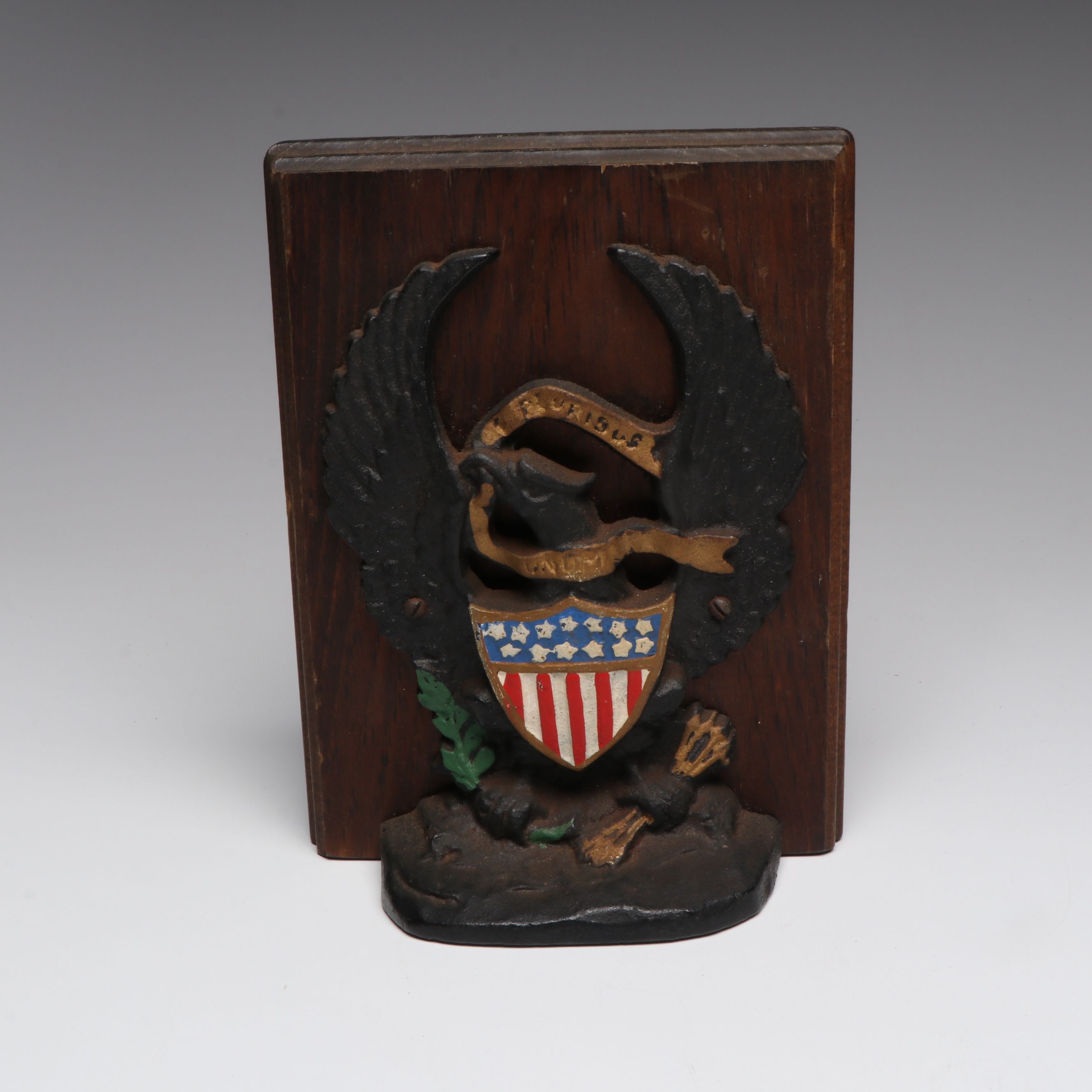 Cold-Painted Cast Iron and Wood Federal Eagle Bookends, 20th Century