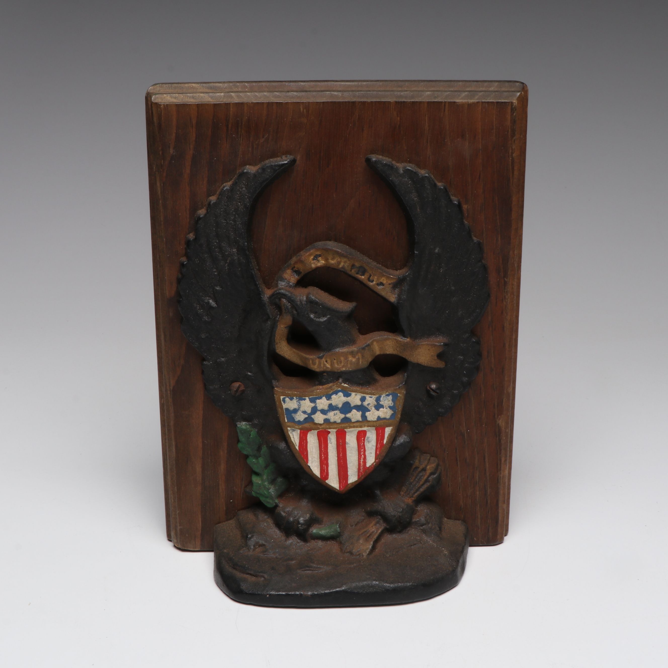 Cold-Painted Cast Iron and Wood Federal Eagle Bookends, 20th Century